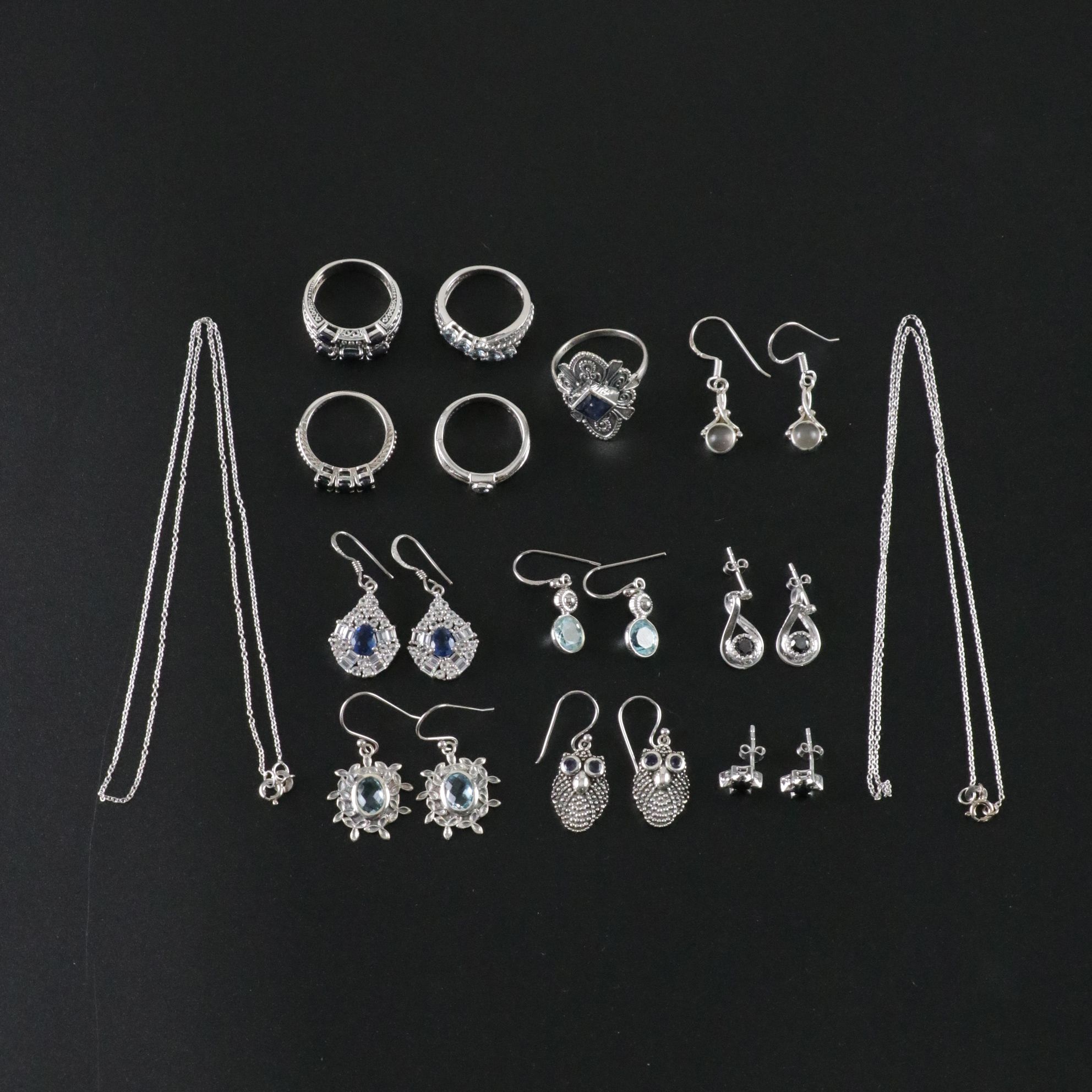 14 Assorted Sterling Silver Rings, Necklaces and Earrings