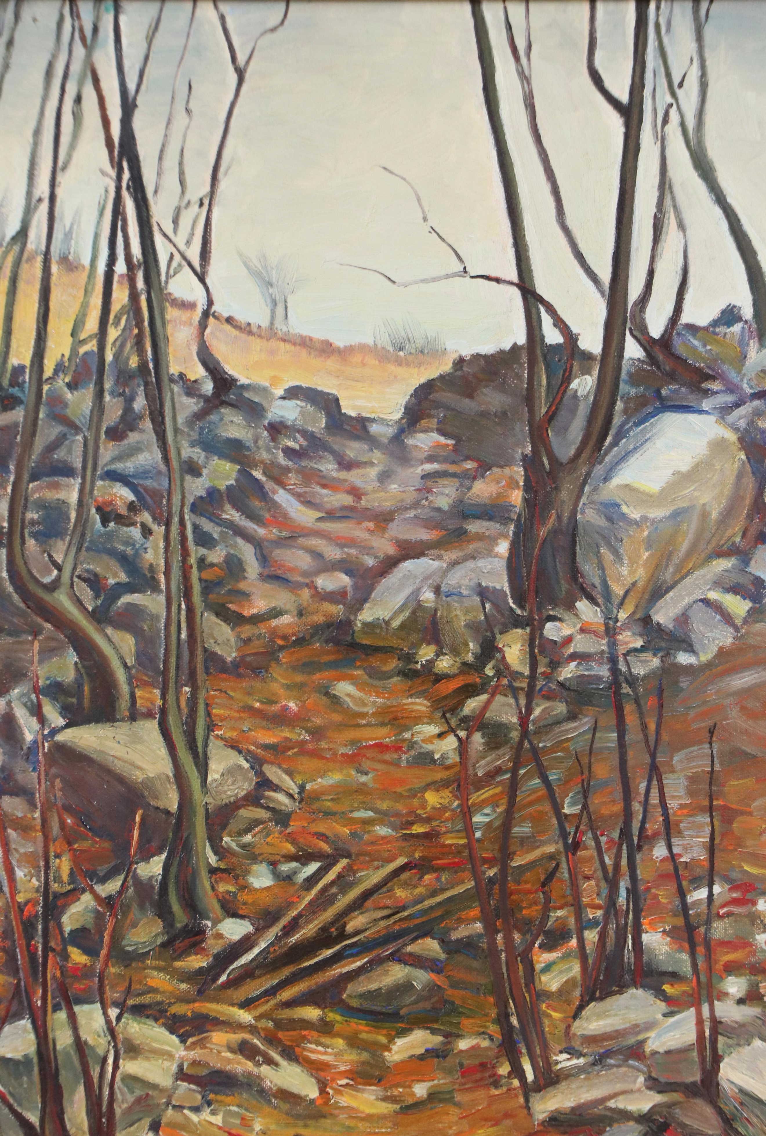 Modernist Oil Painting of Autumn Forest, Late 20th Century