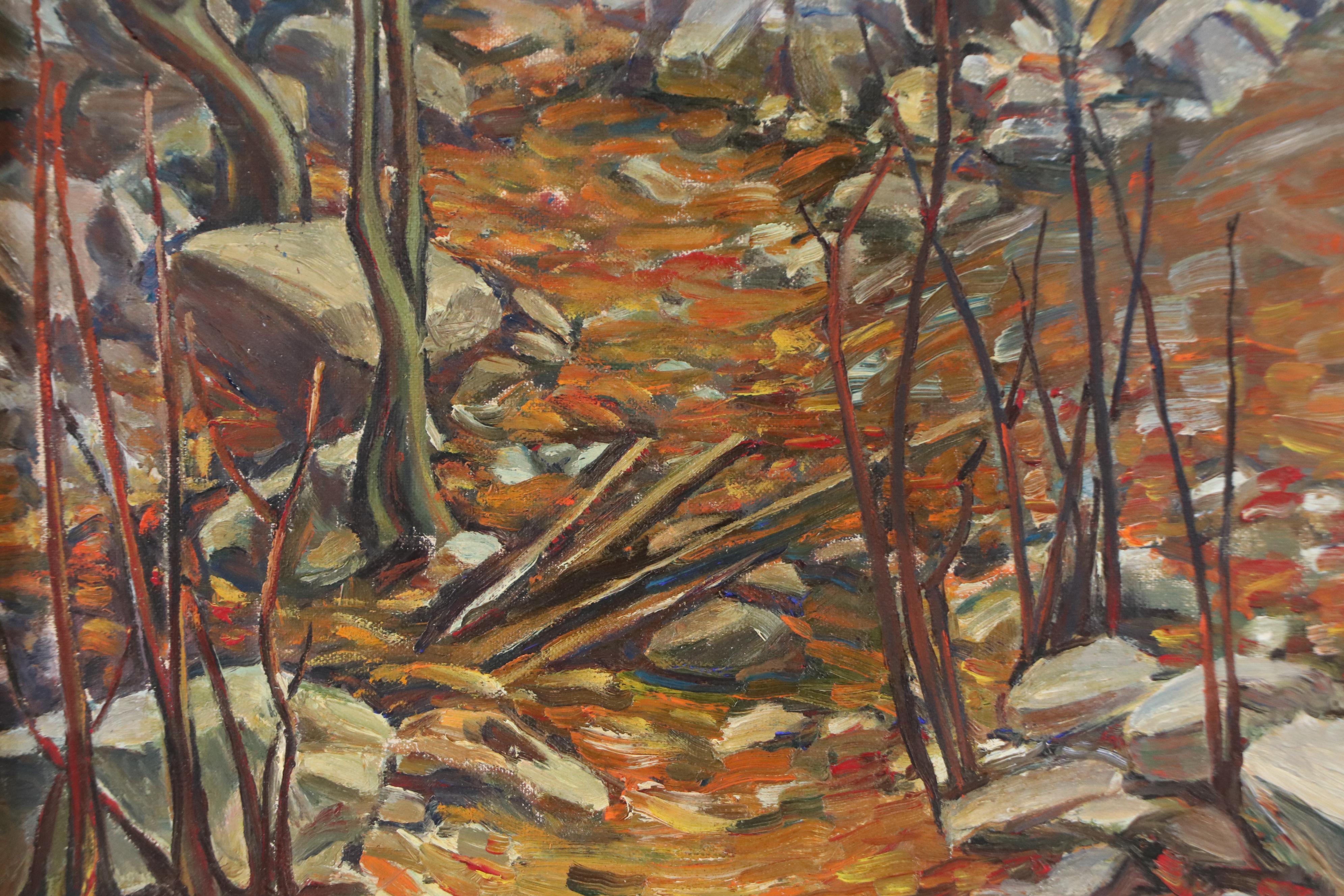 Modernist Oil Painting of Autumn Forest, Late 20th Century