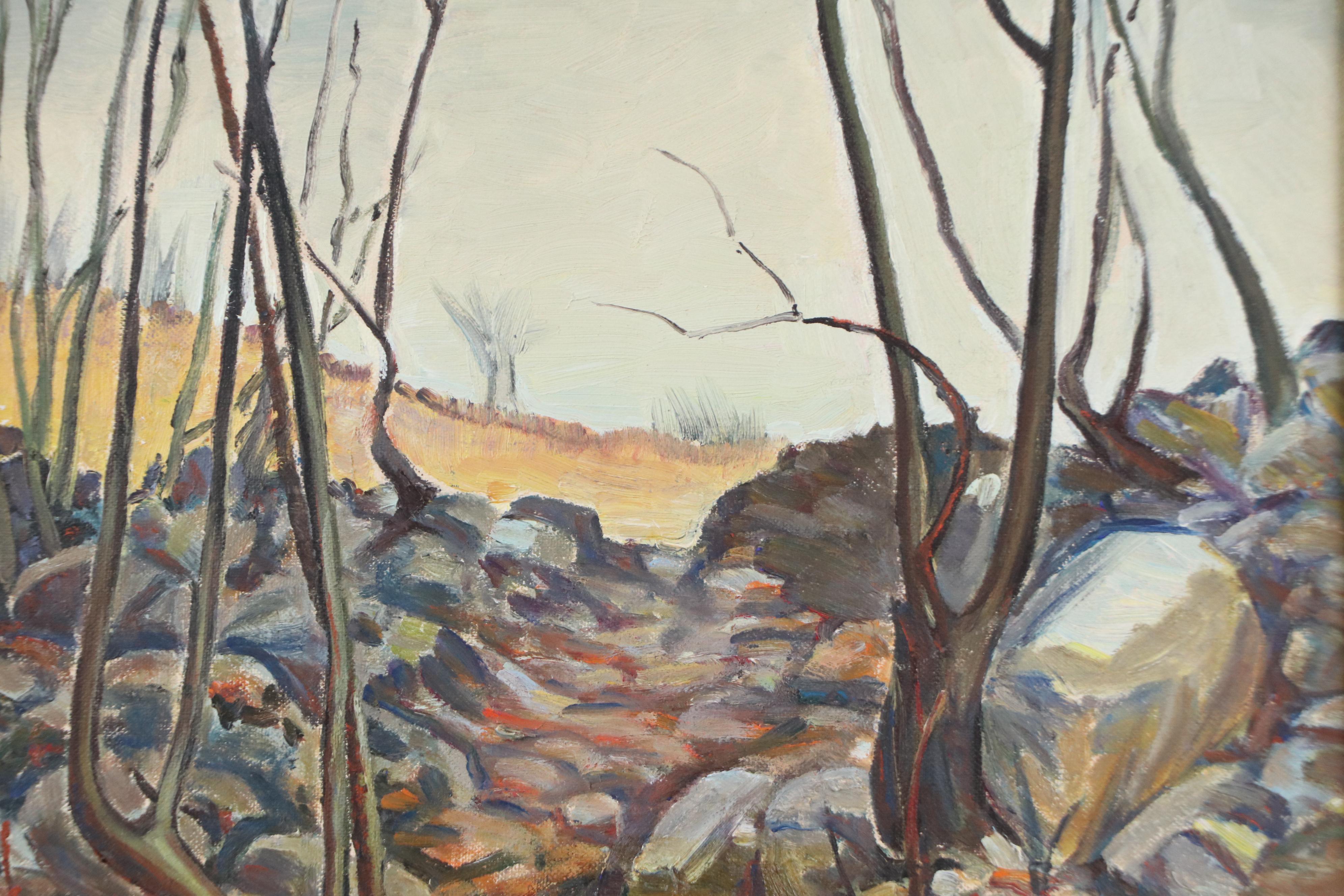 Modernist Oil Painting of Autumn Forest, Late 20th Century