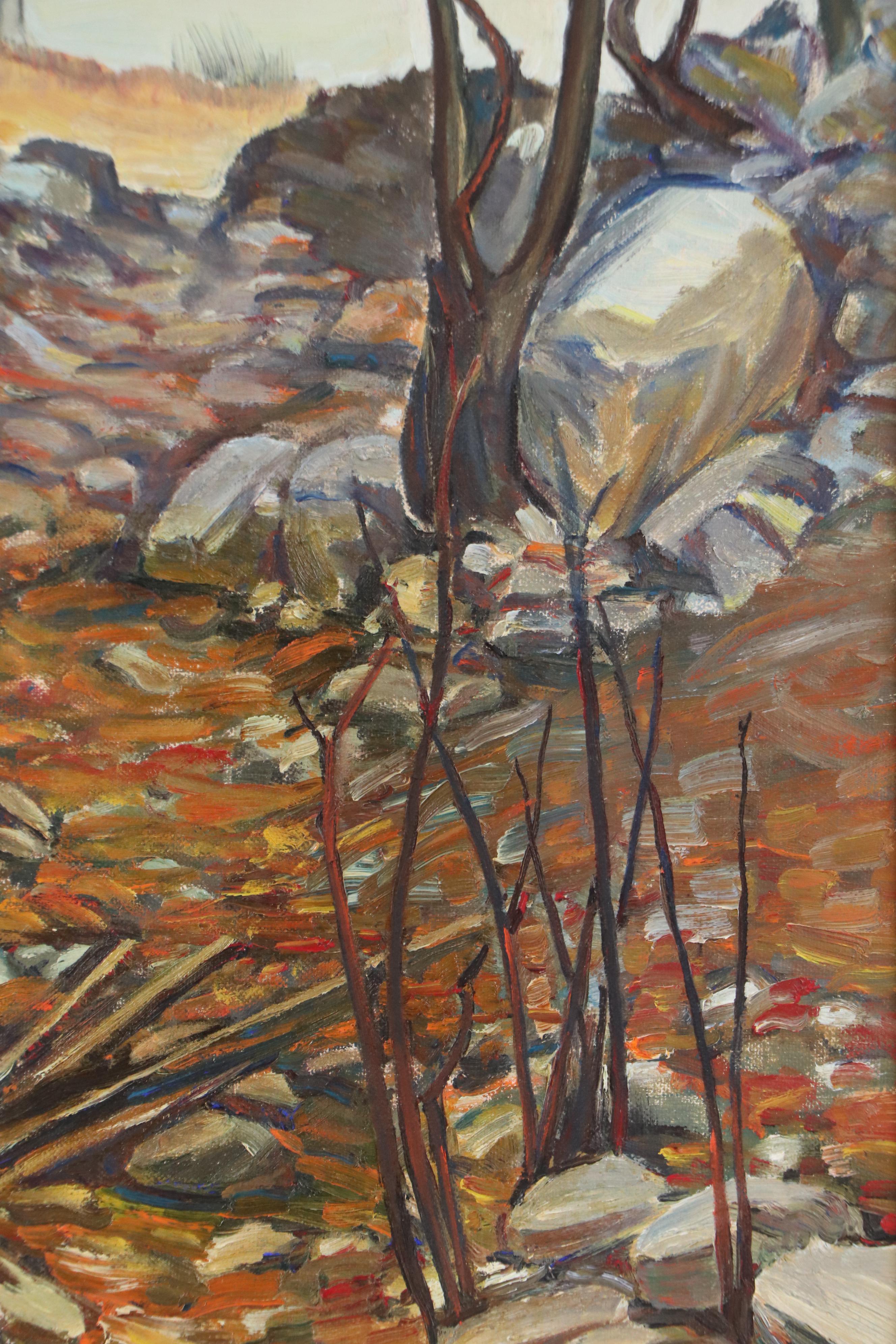 Modernist Oil Painting of Autumn Forest, Late 20th Century