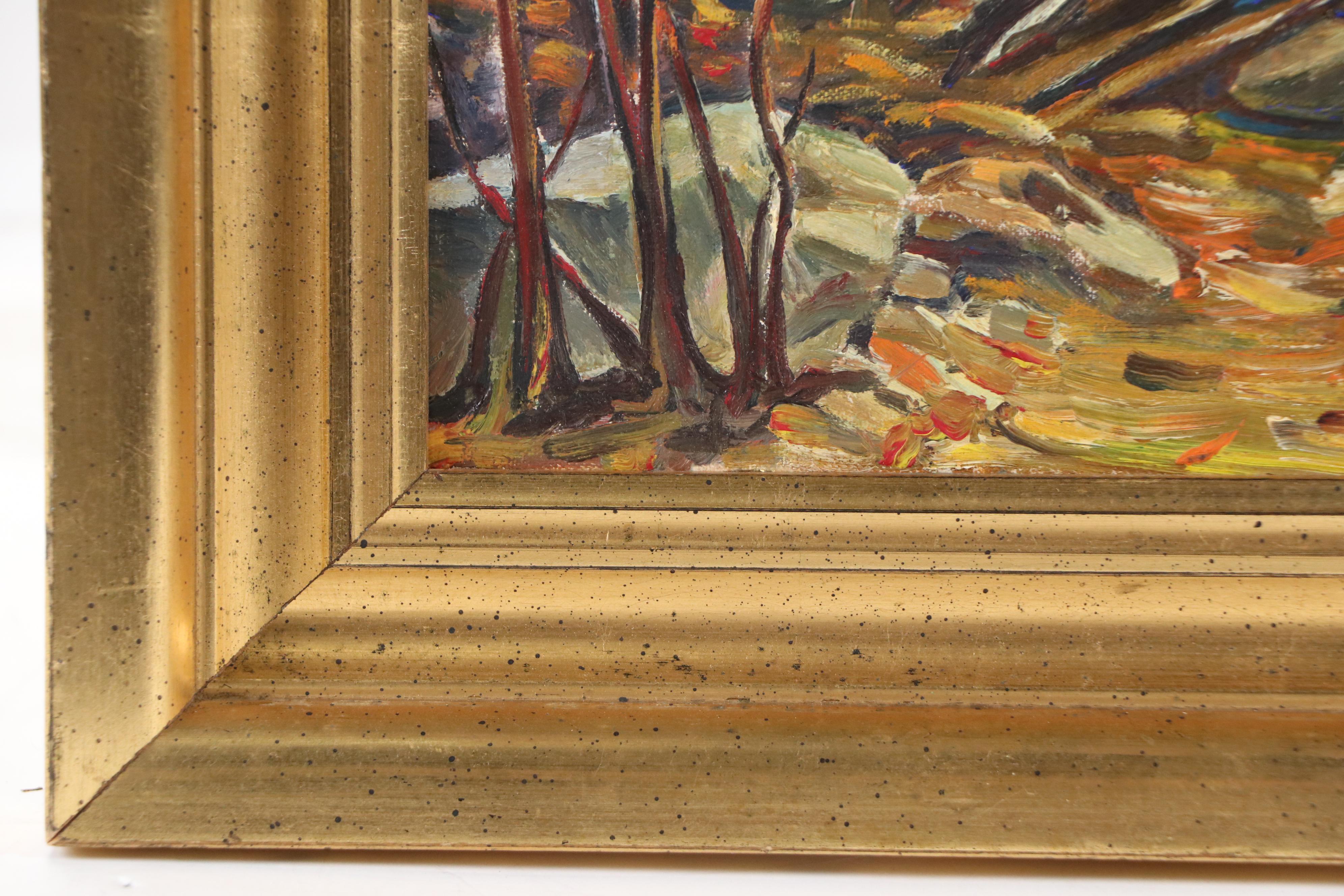 Modernist Oil Painting of Autumn Forest, Late 20th Century