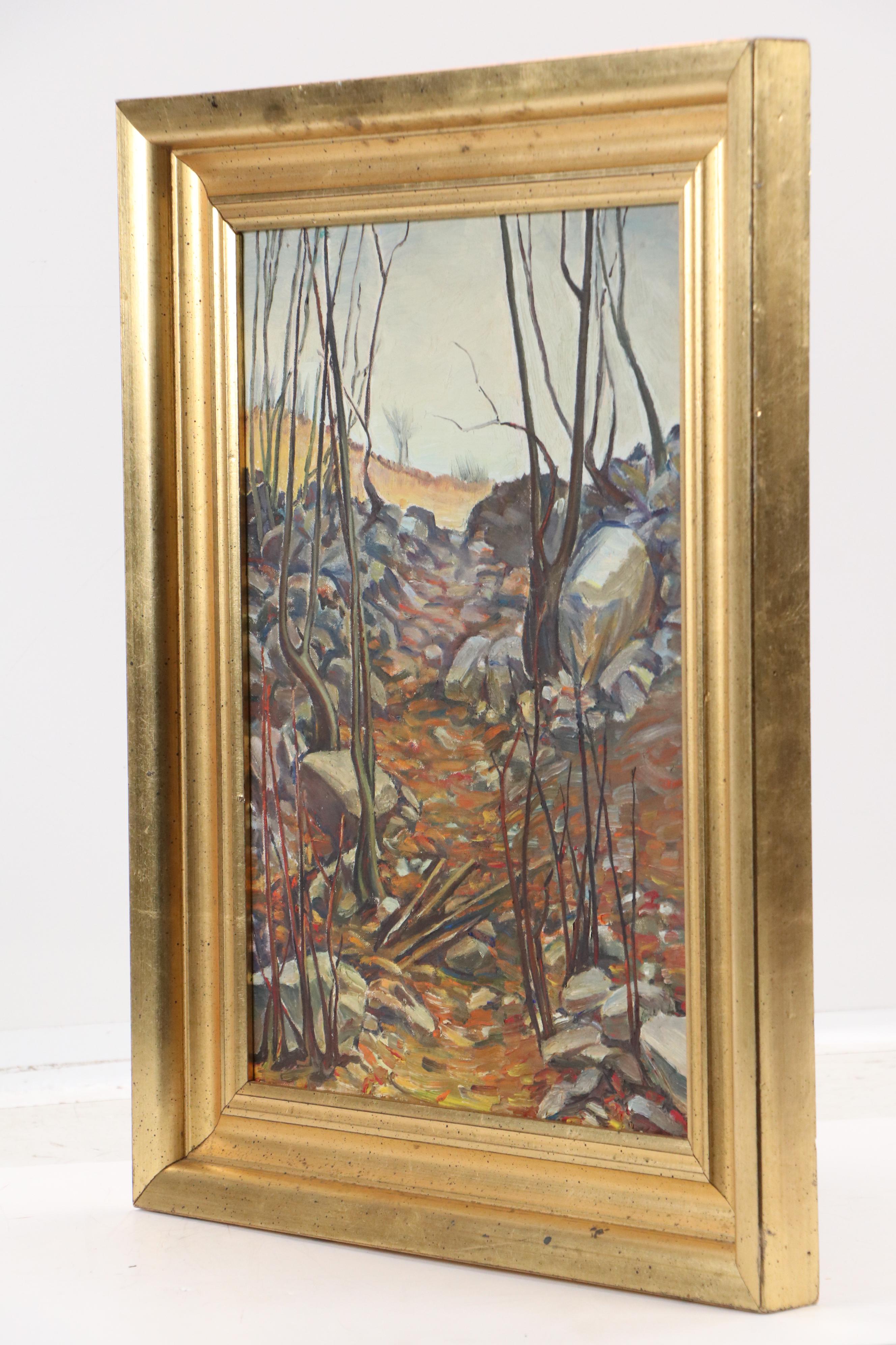 Modernist Oil Painting of Autumn Forest, Late 20th Century