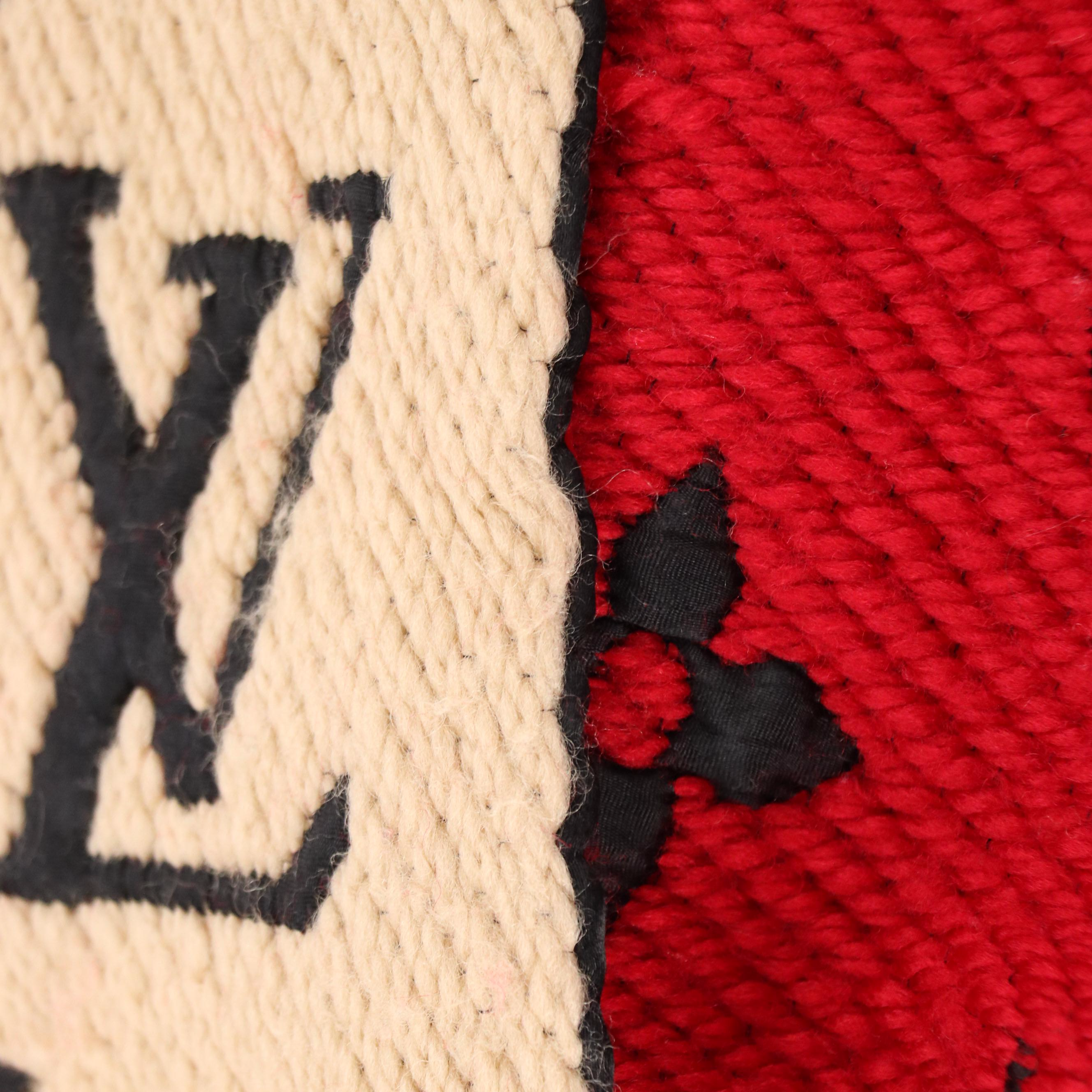 Louis Vuitton Logomania Fringe Scarf in Beige and Red Wool/Silk Blend