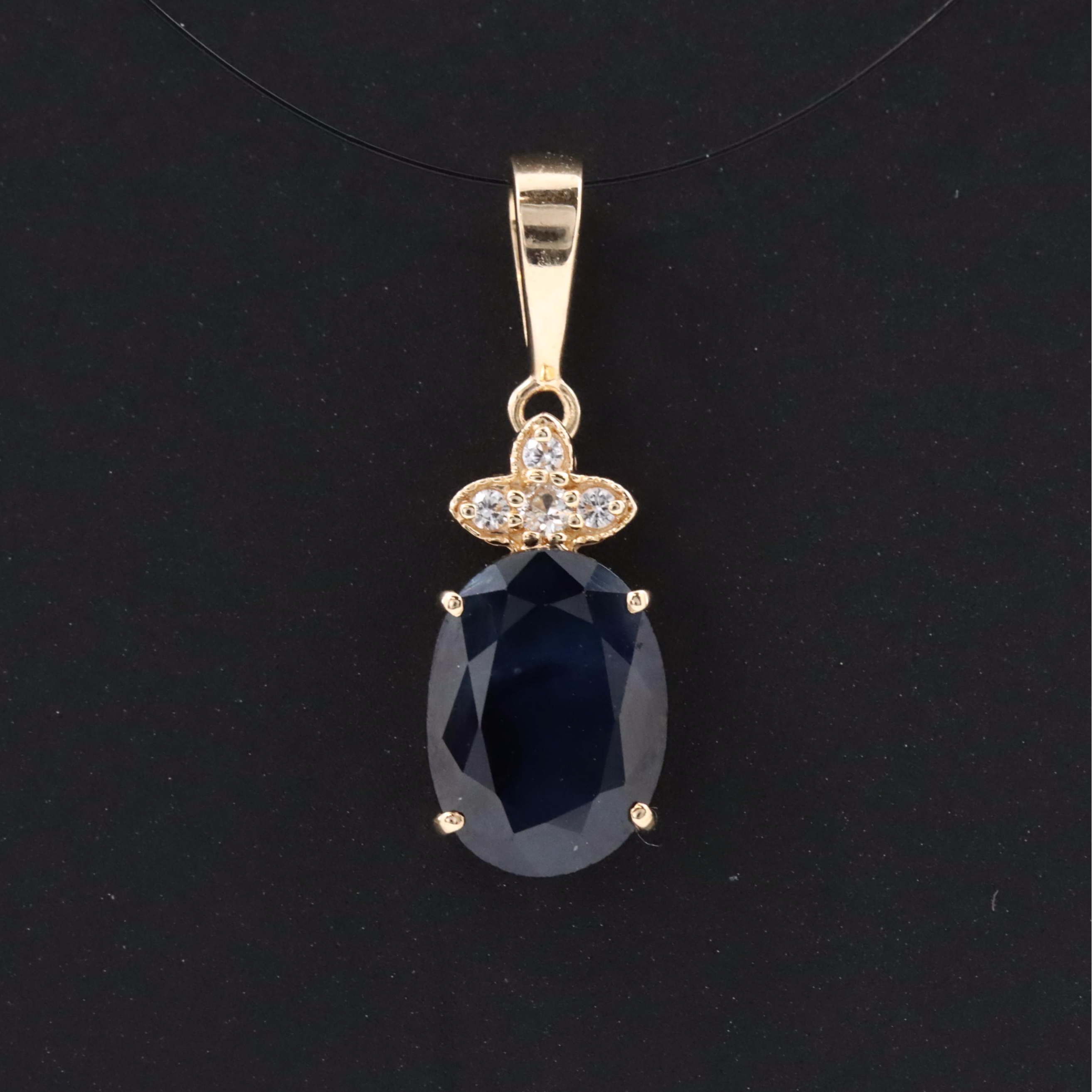 14K 2.01 CT Sapphire and White Sapphire Pendant with IGI Jewelry Report