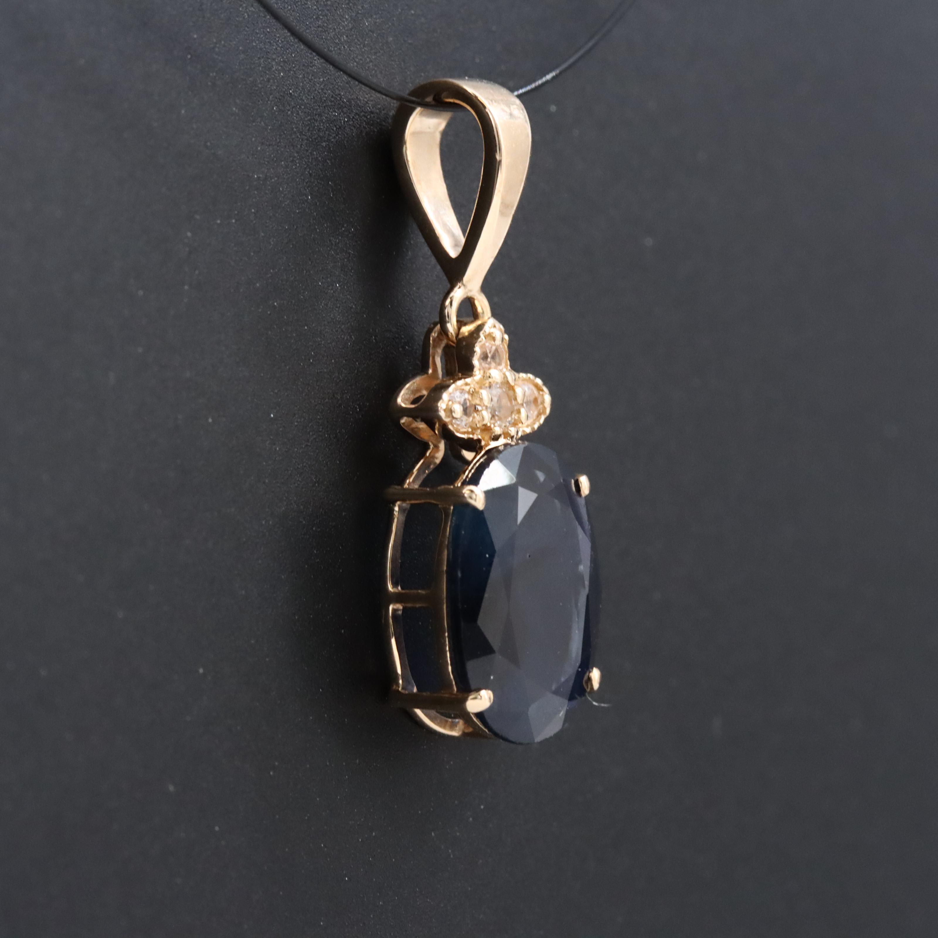 14K 2.01 CT Sapphire and White Sapphire Pendant with IGI Jewelry Report