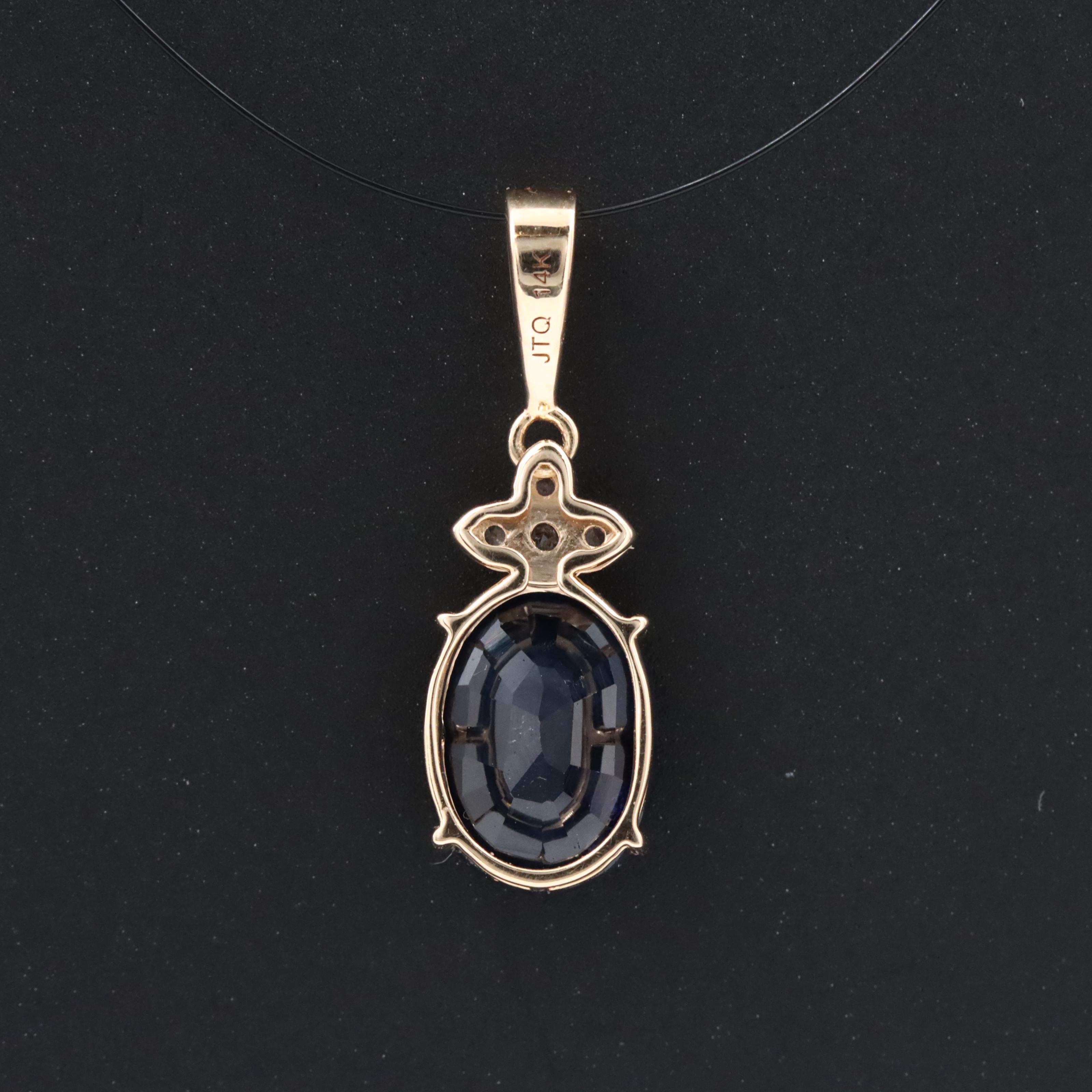 14K 2.01 CT Sapphire and White Sapphire Pendant with IGI Jewelry Report