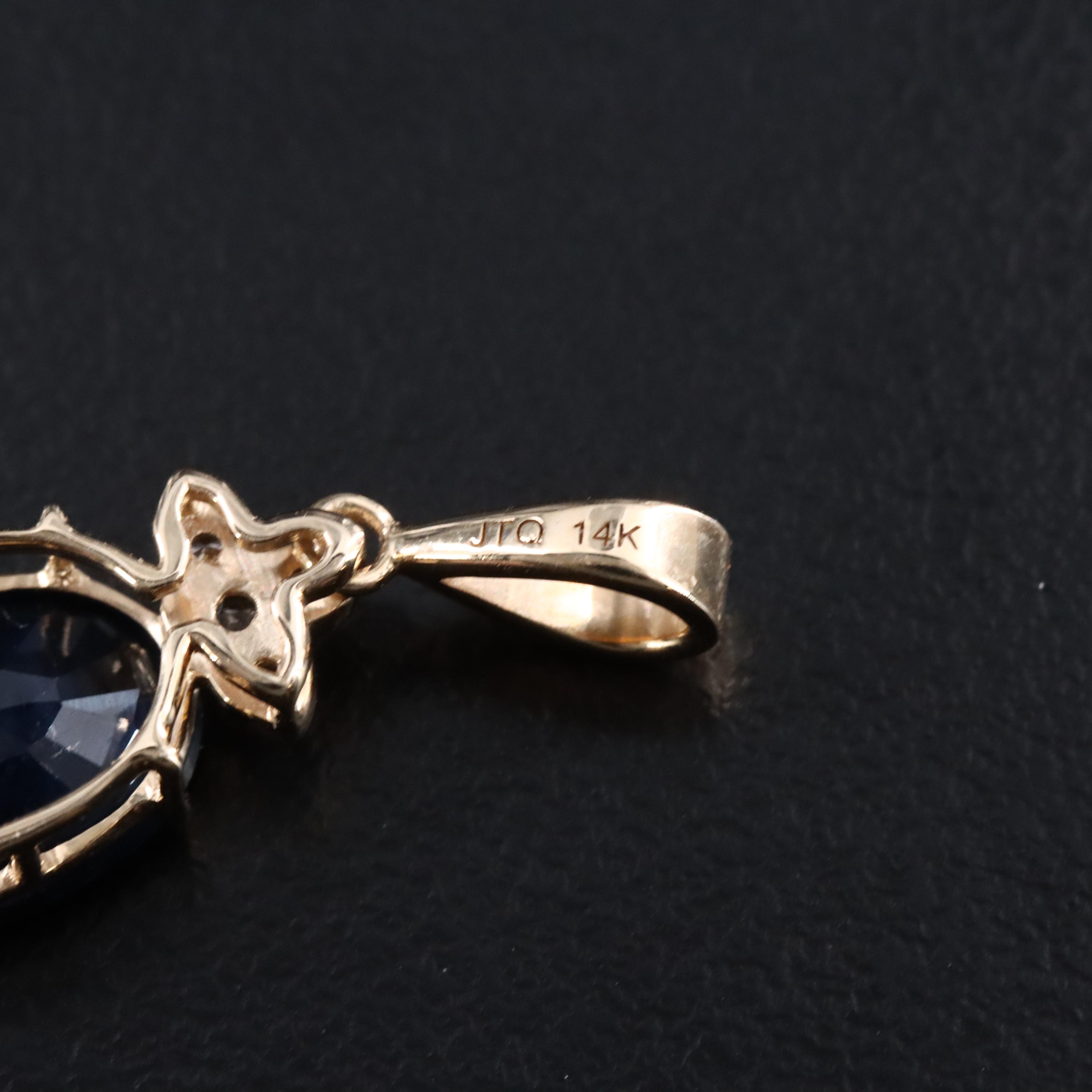 14K 2.01 CT Sapphire and White Sapphire Pendant with IGI Jewelry Report