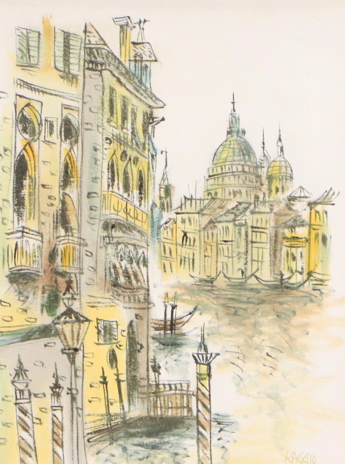 Raggio Oil Painting of Venetian Canal Scene, 20th Century