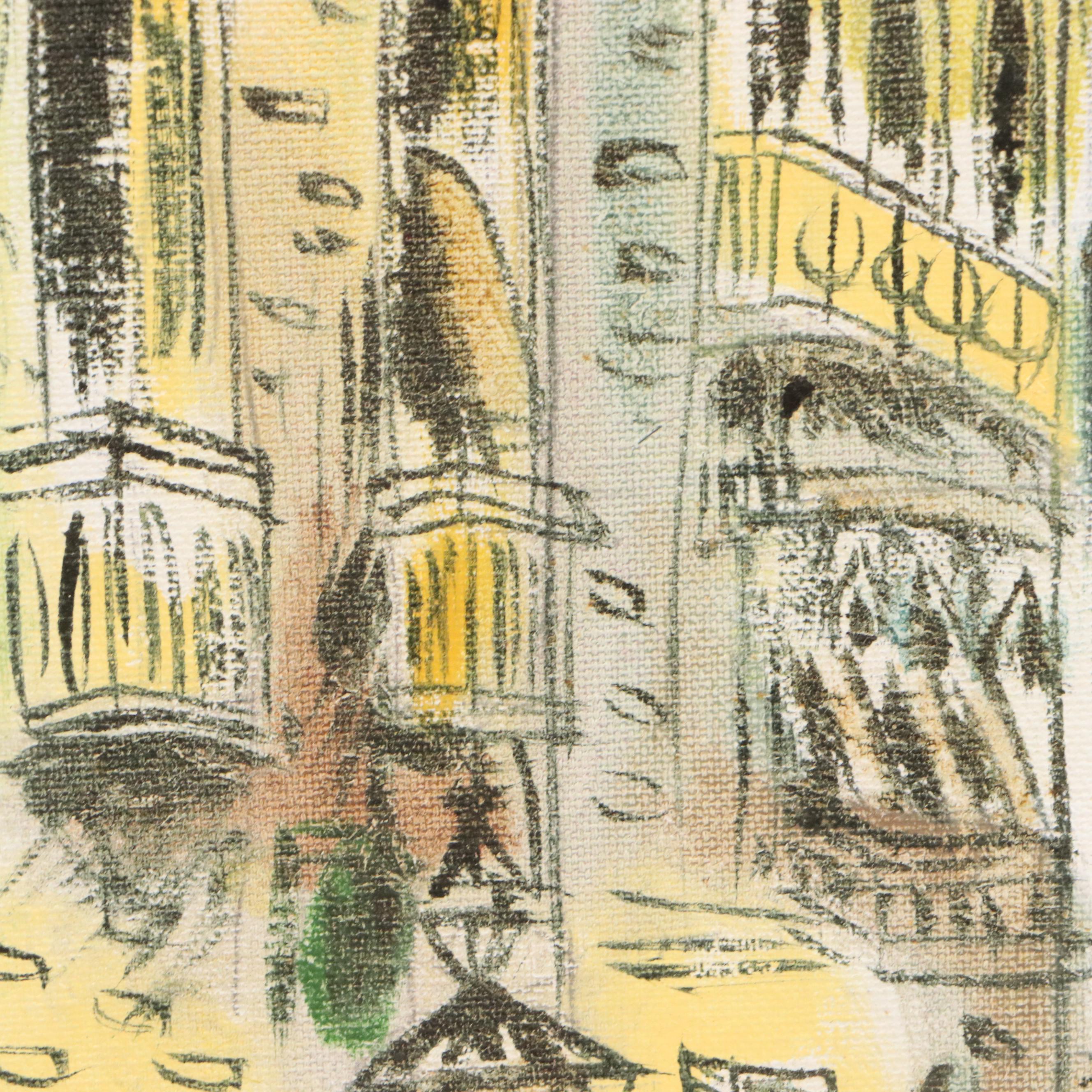 Raggio Oil Painting of Venetian Canal Scene, 20th Century