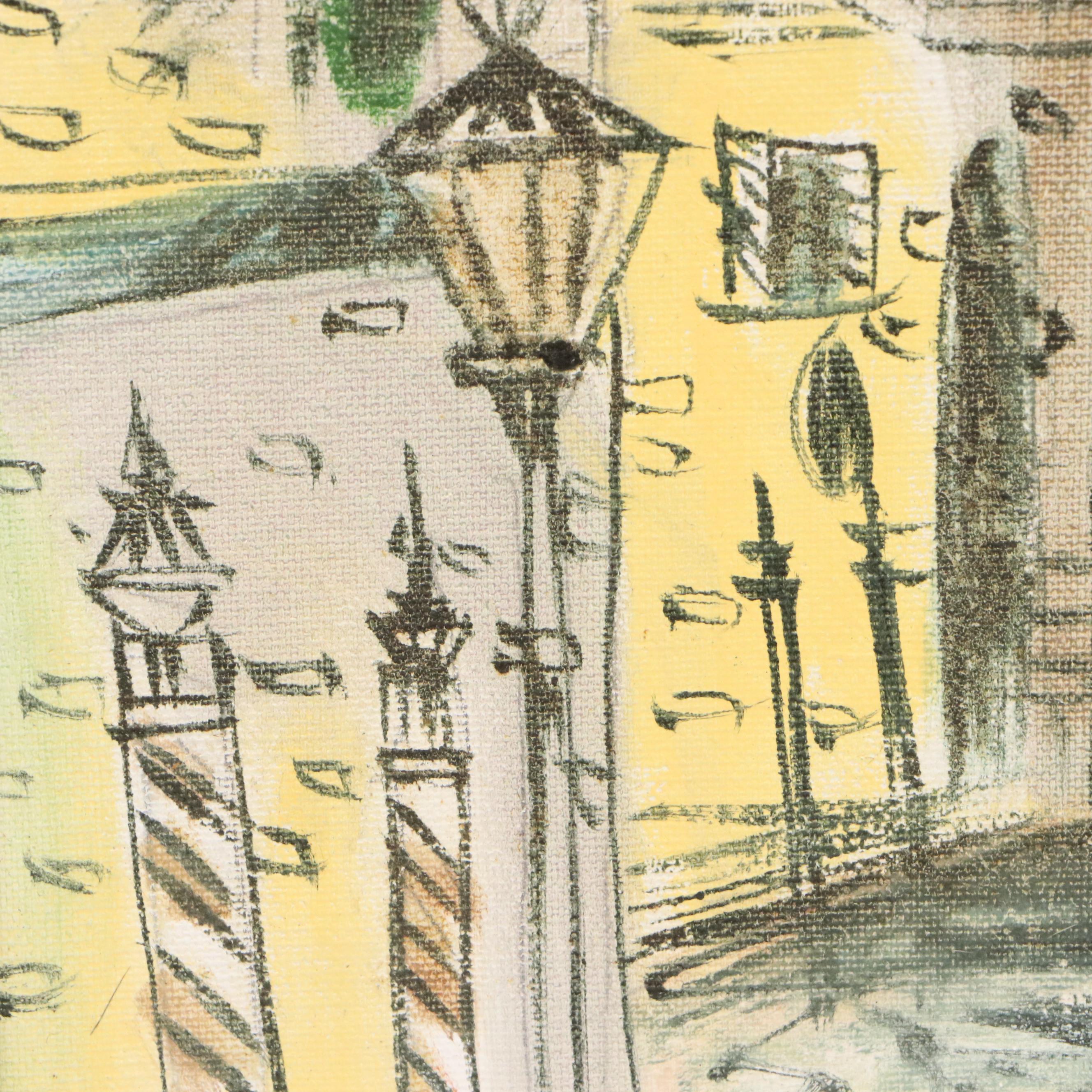 Raggio Oil Painting of Venetian Canal Scene, 20th Century