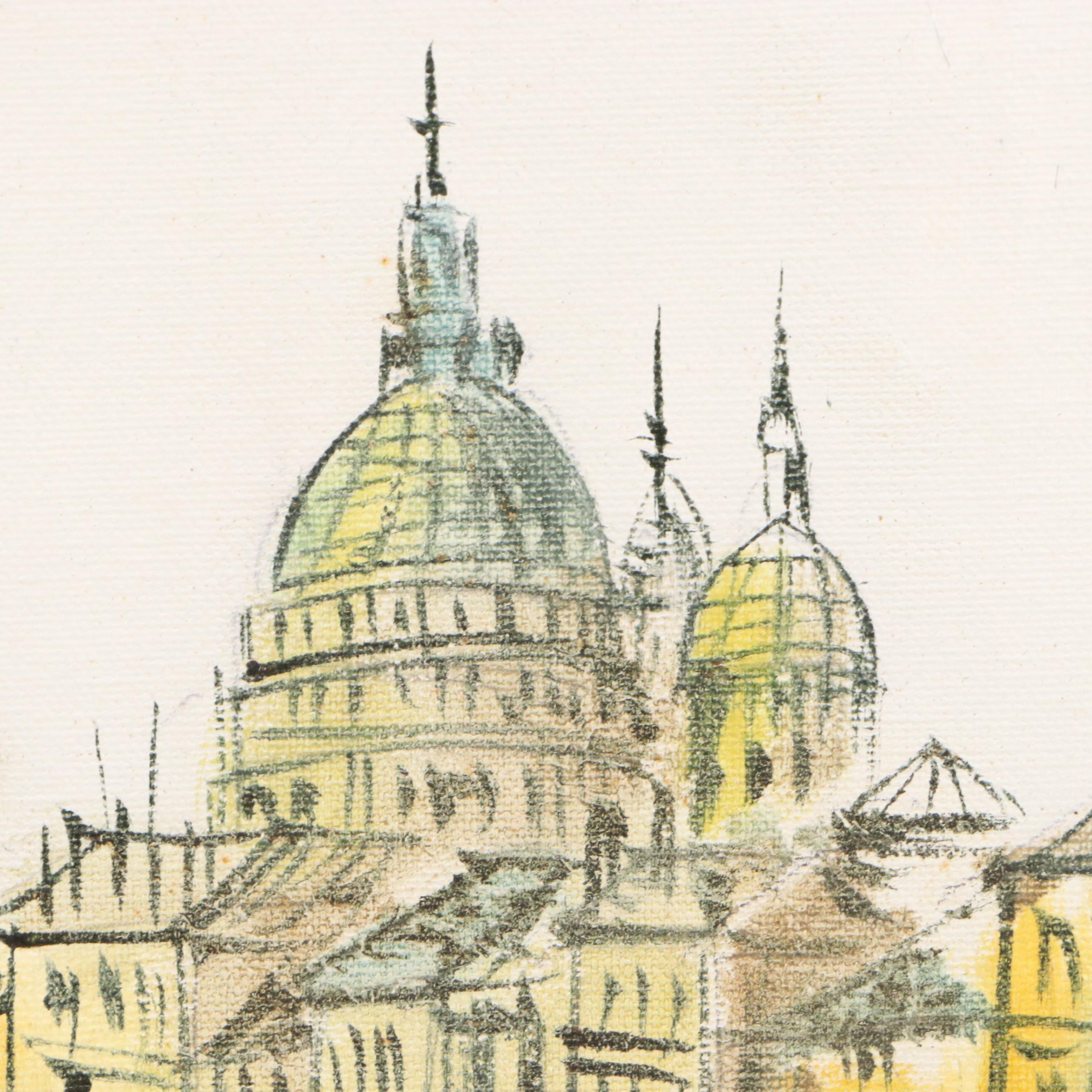 Raggio Oil Painting of Venetian Canal Scene, 20th Century