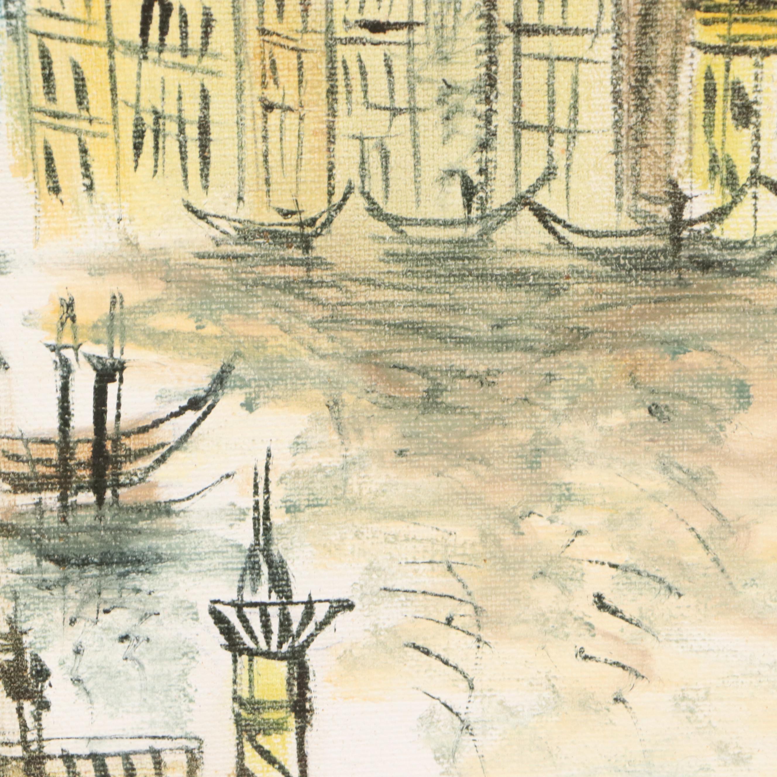 Raggio Oil Painting of Venetian Canal Scene, 20th Century