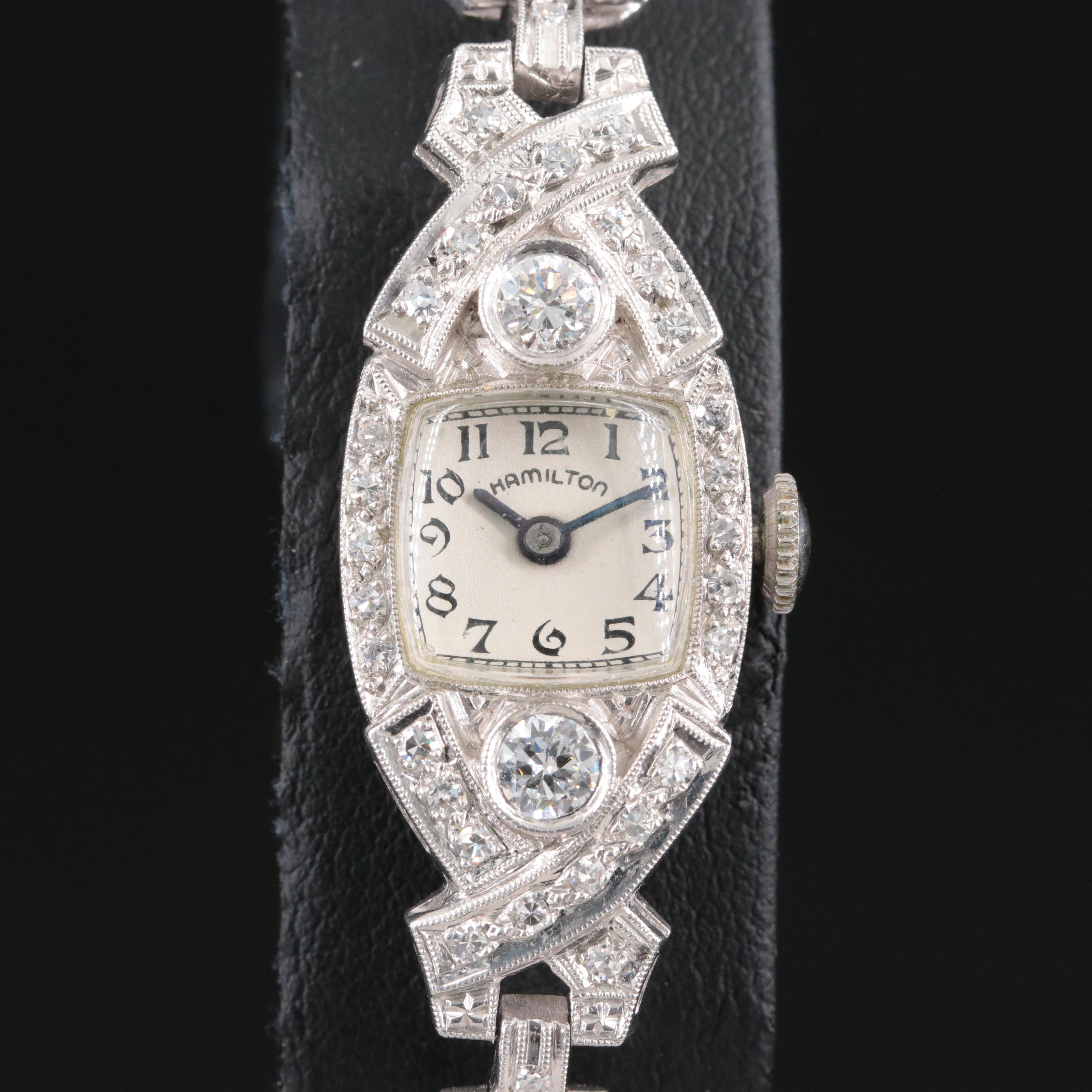 Art Deco Hamilton Platinum Diamond Cocktail Watch