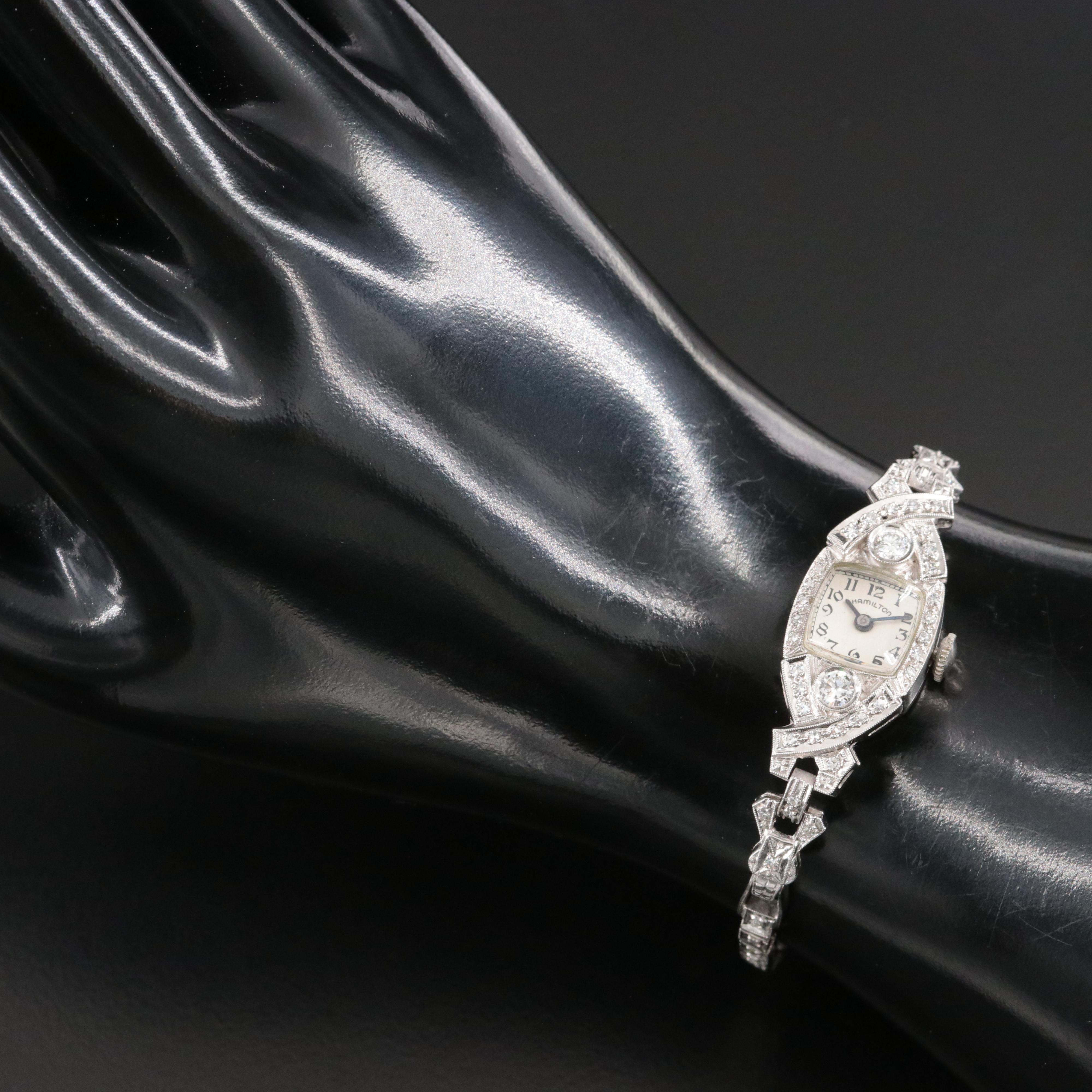 Art Deco Hamilton Platinum Diamond Cocktail Watch
