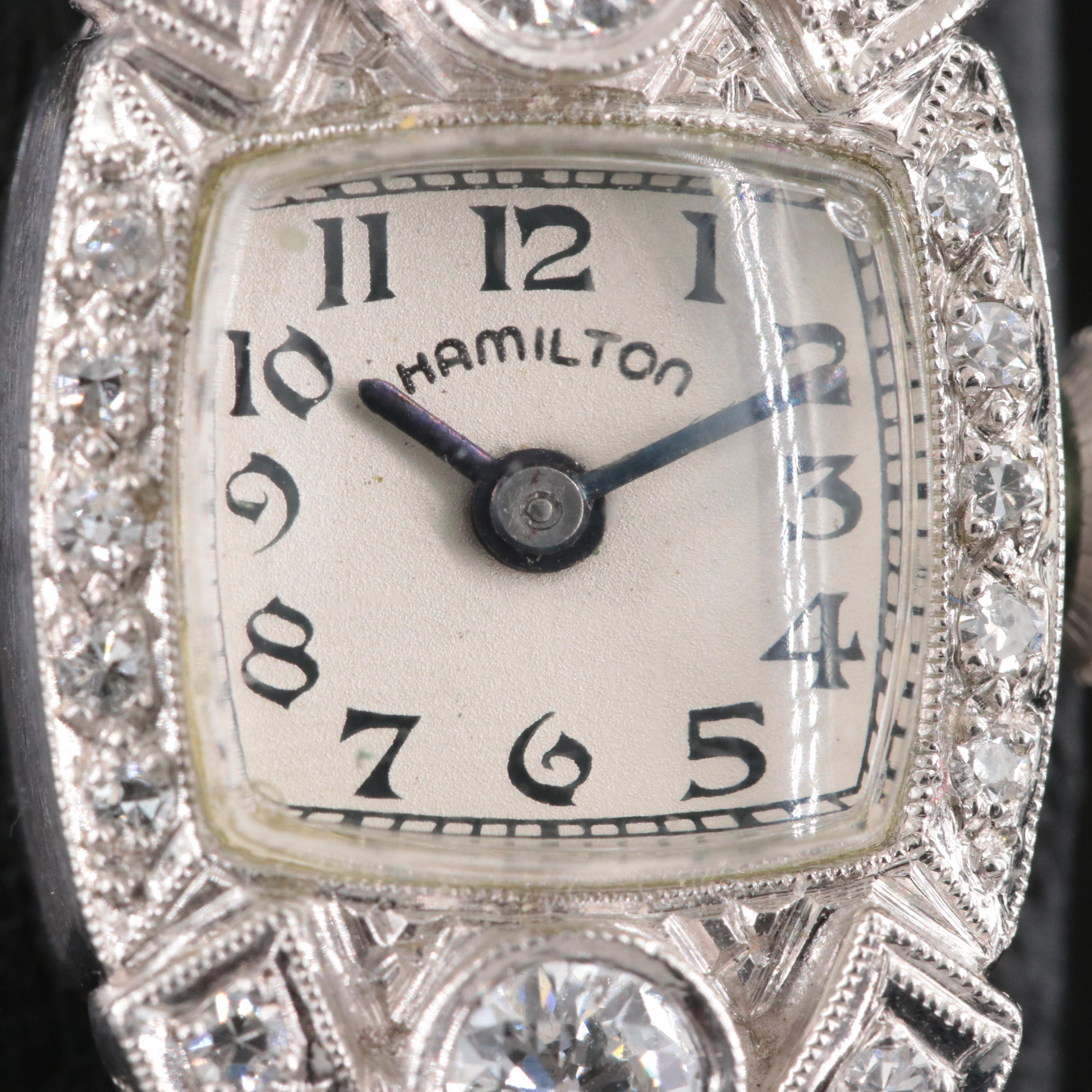 Art Deco Hamilton Platinum Diamond Cocktail Watch