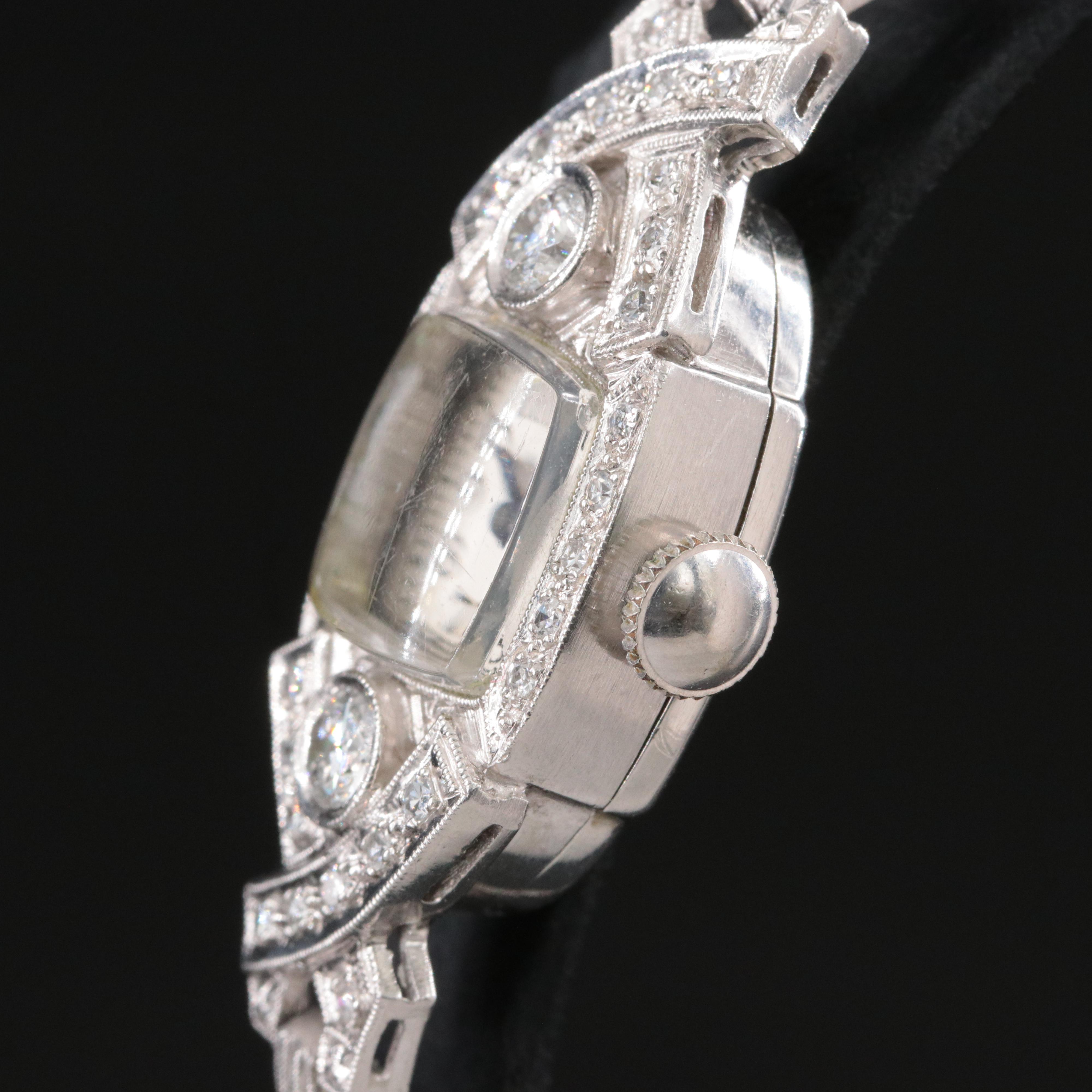 Art Deco Hamilton Platinum Diamond Cocktail Watch