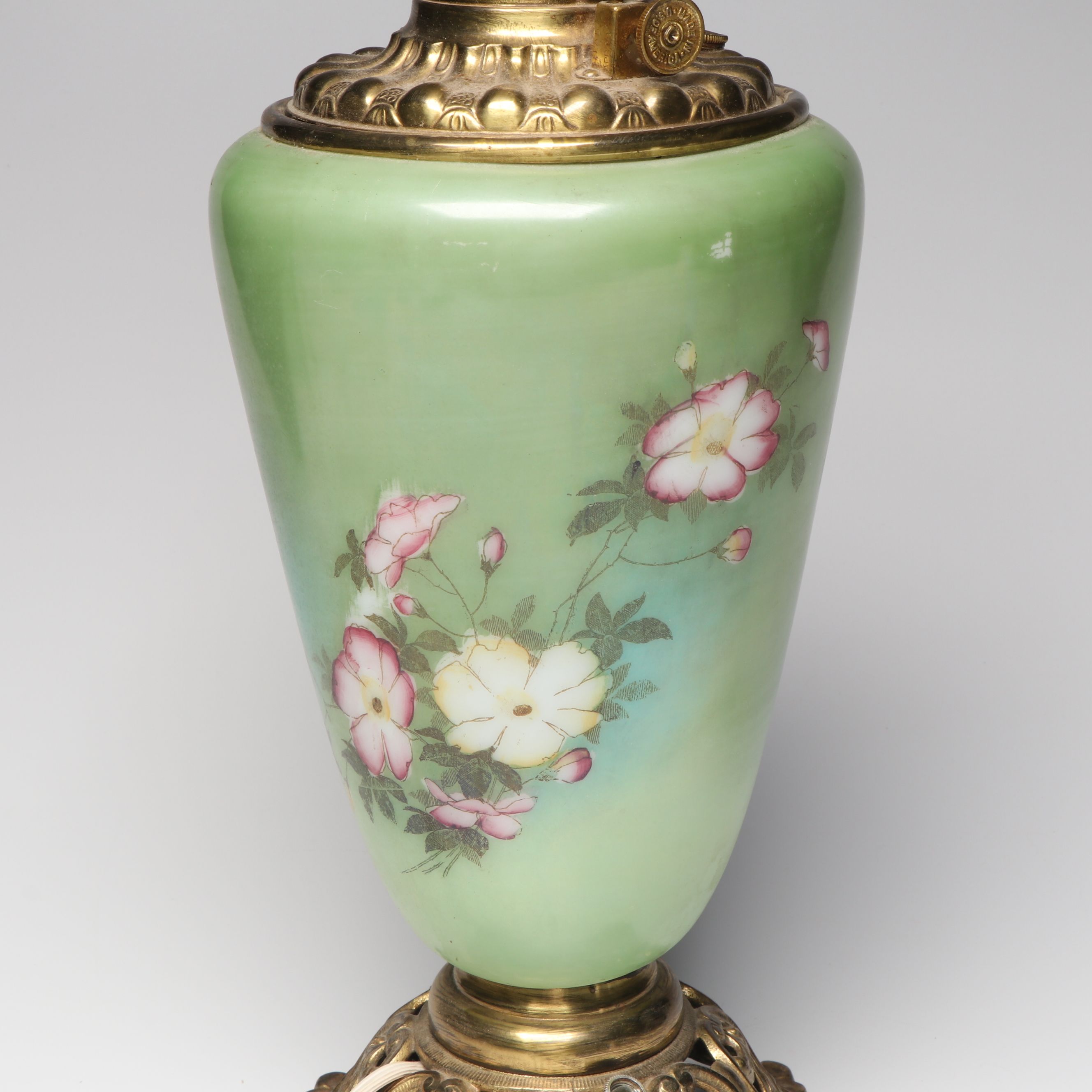 Floral Glass Table Lamp, Early to Mid-20th Century