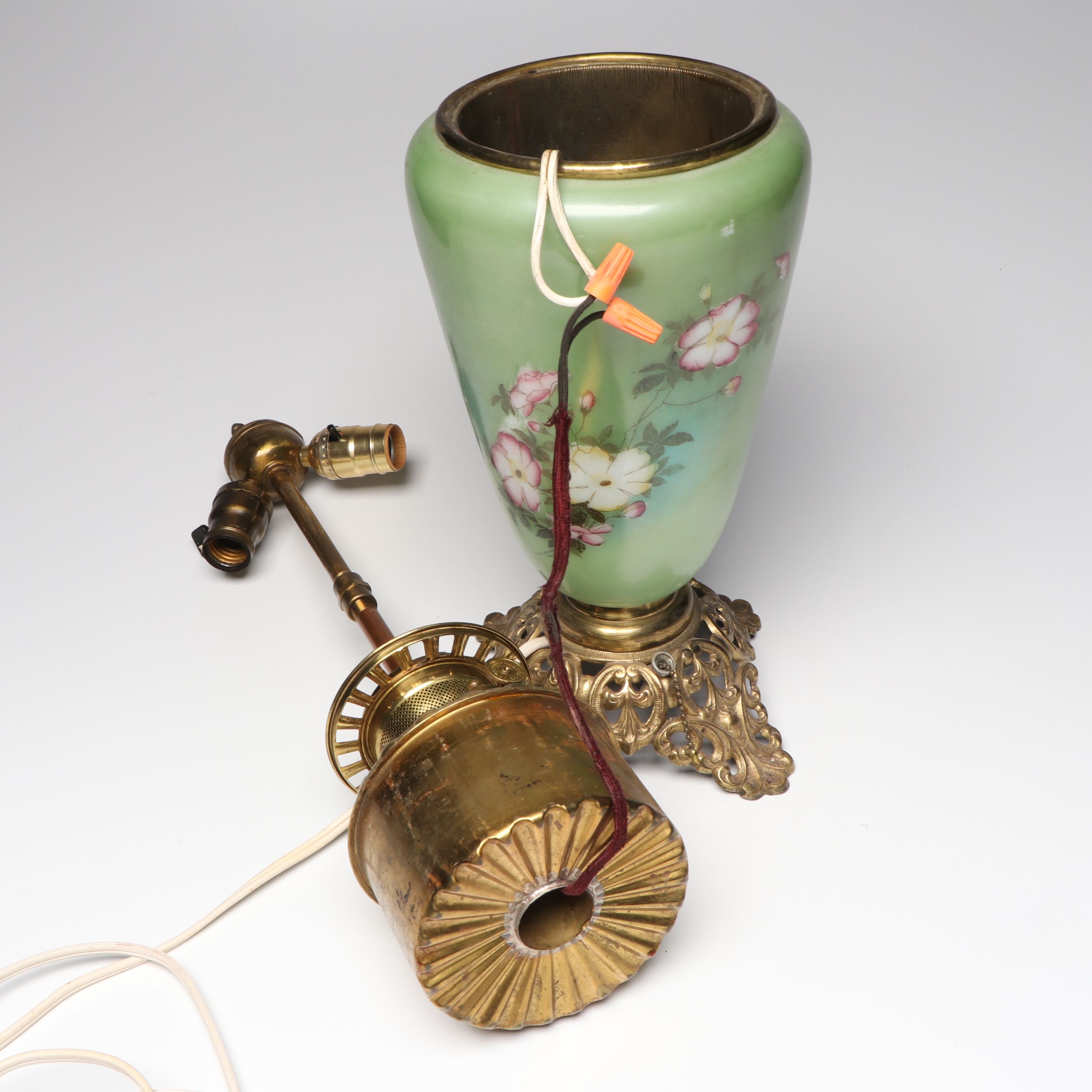 Floral Glass Table Lamp, Early to Mid-20th Century