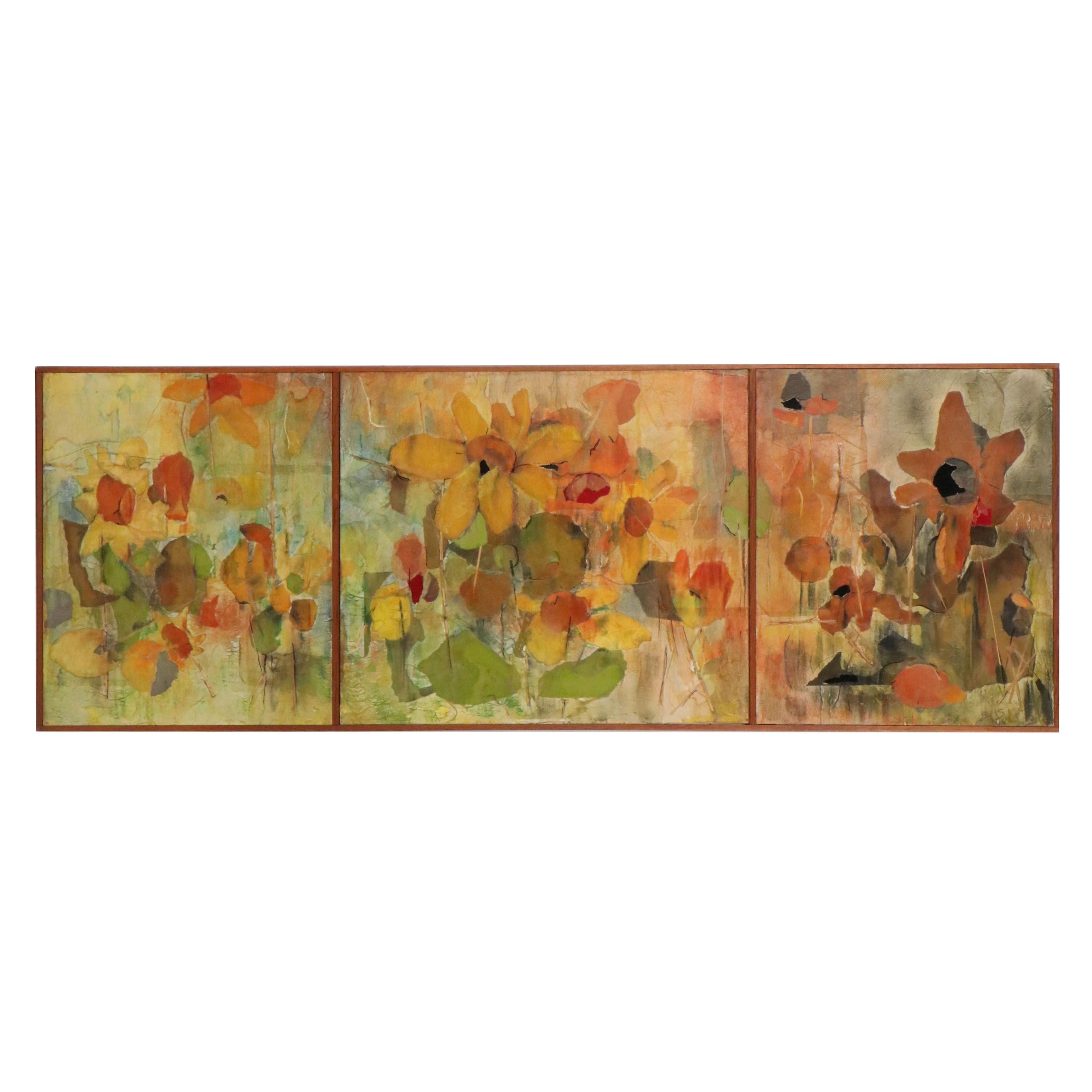 Julie M. Saski Abstract Mixed Media Painting "Sunflowers"