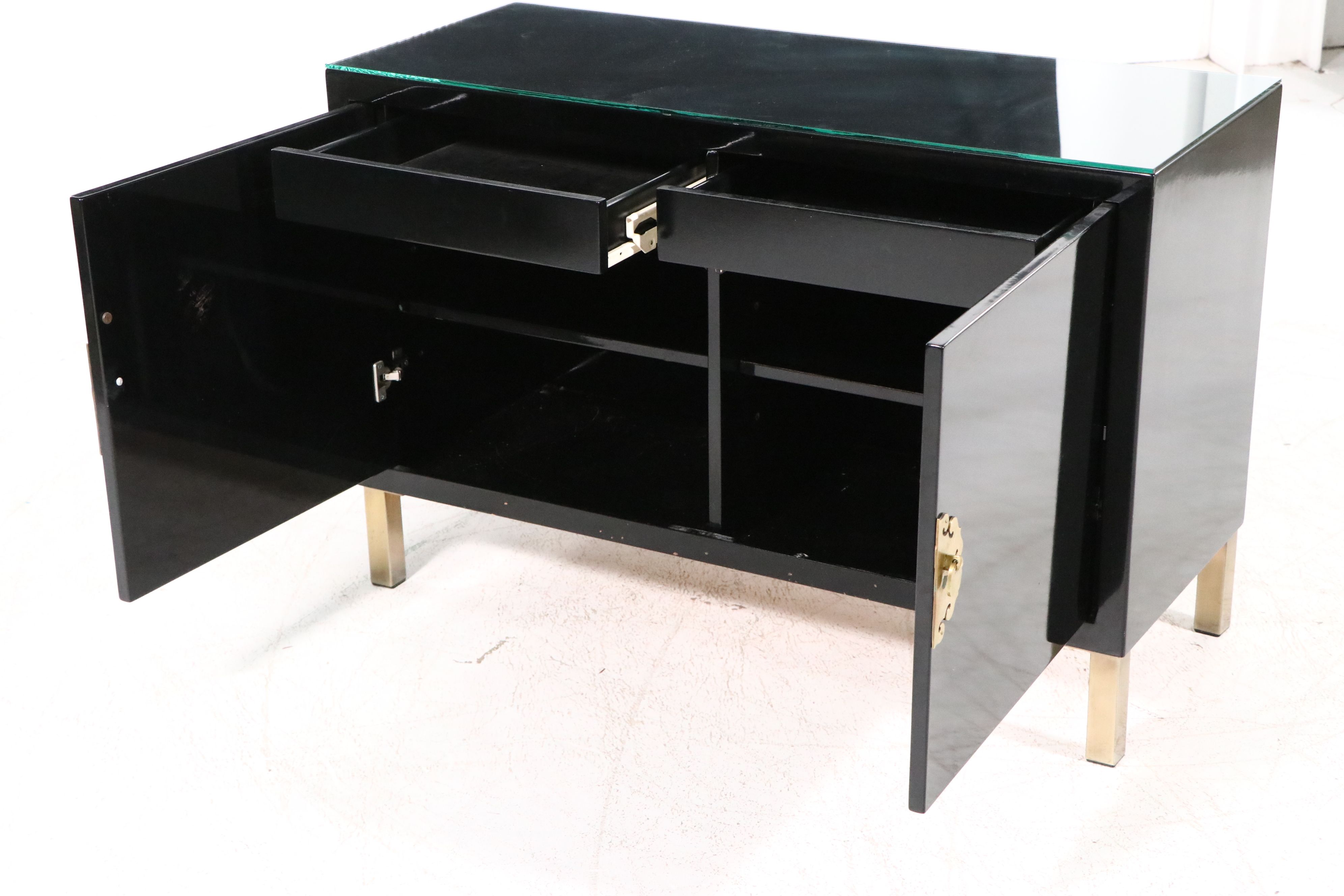 Modern Chinese Style Lacquered Wood Cabinet with Brass Accents