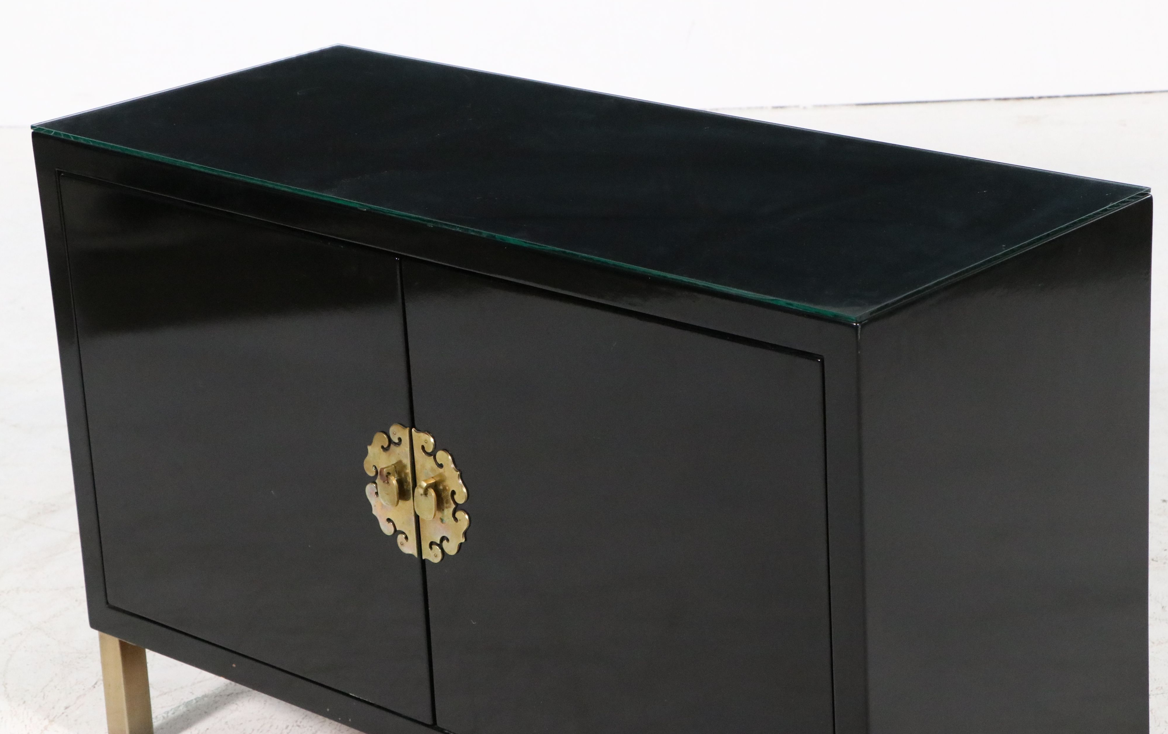 Modern Chinese Style Lacquered Wood Cabinet with Brass Accents