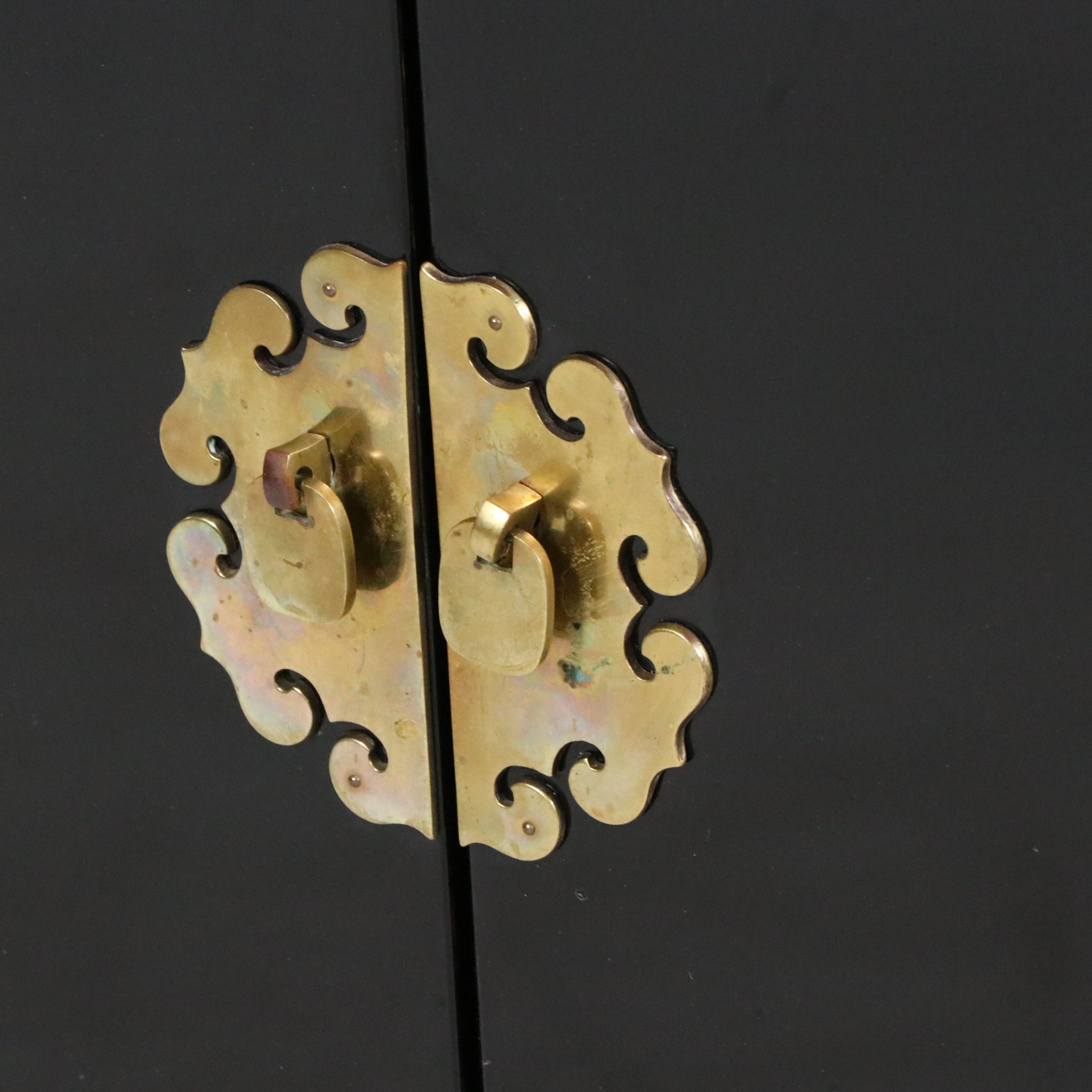 Modern Chinese Style Lacquered Wood Cabinet with Brass Accents