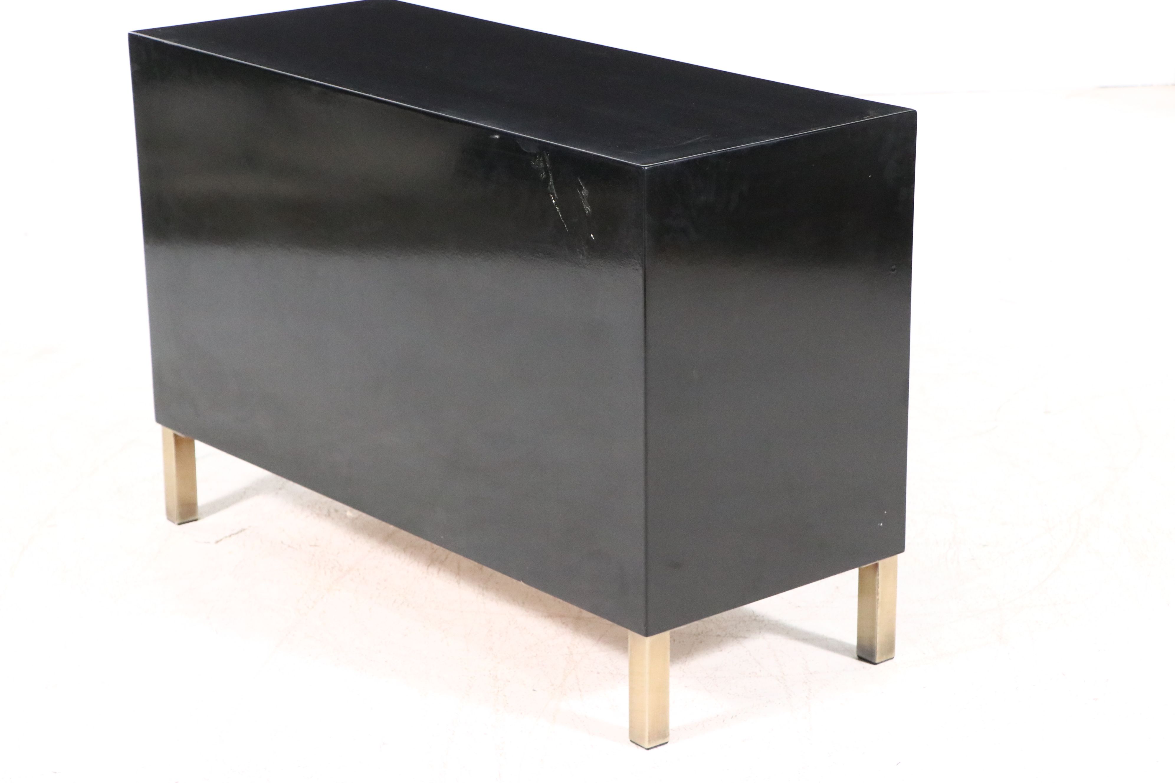 Modern Chinese Style Lacquered Wood Cabinet with Brass Accents