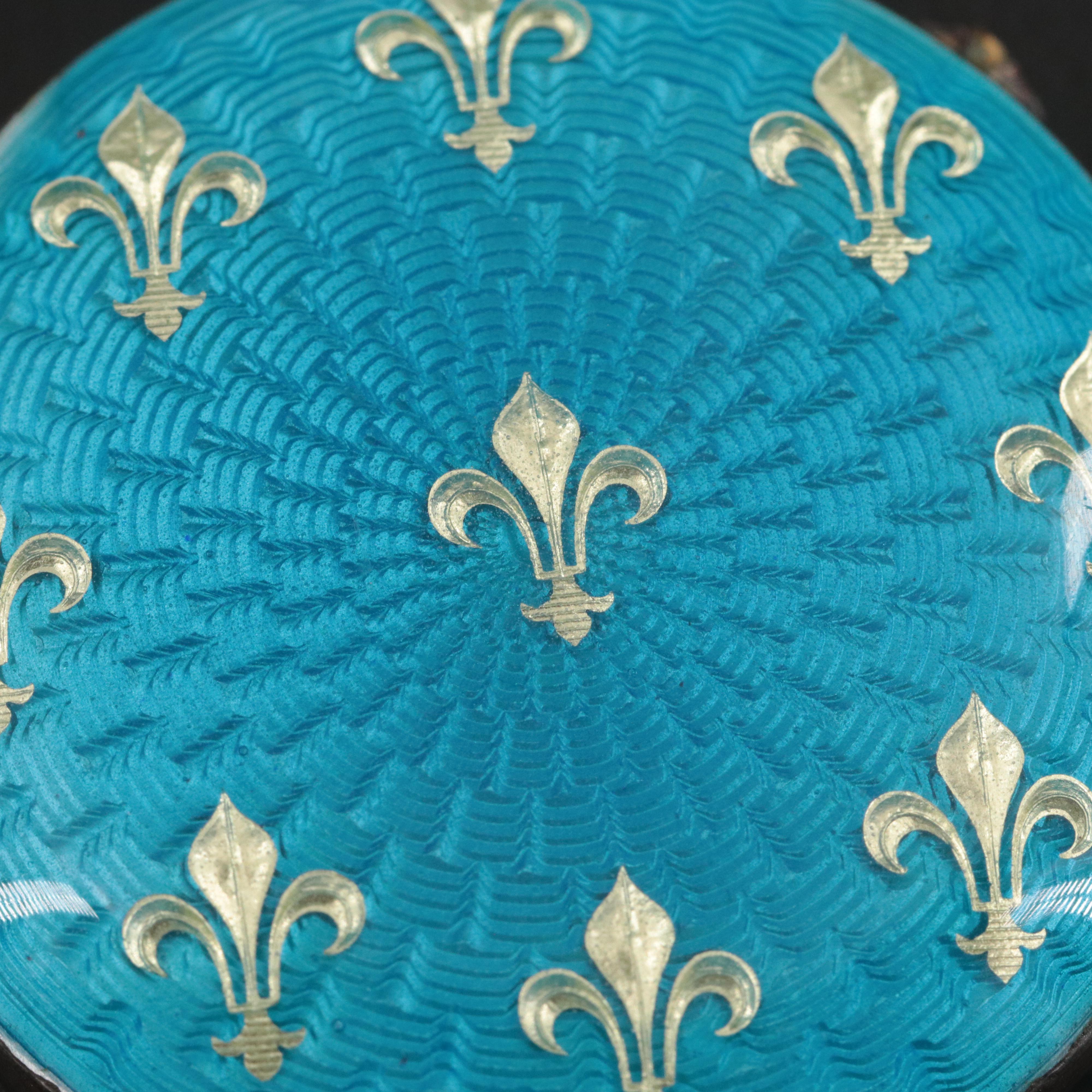 800 Silver and Enamel Fleur de Lis Pin Set Pocket Watch