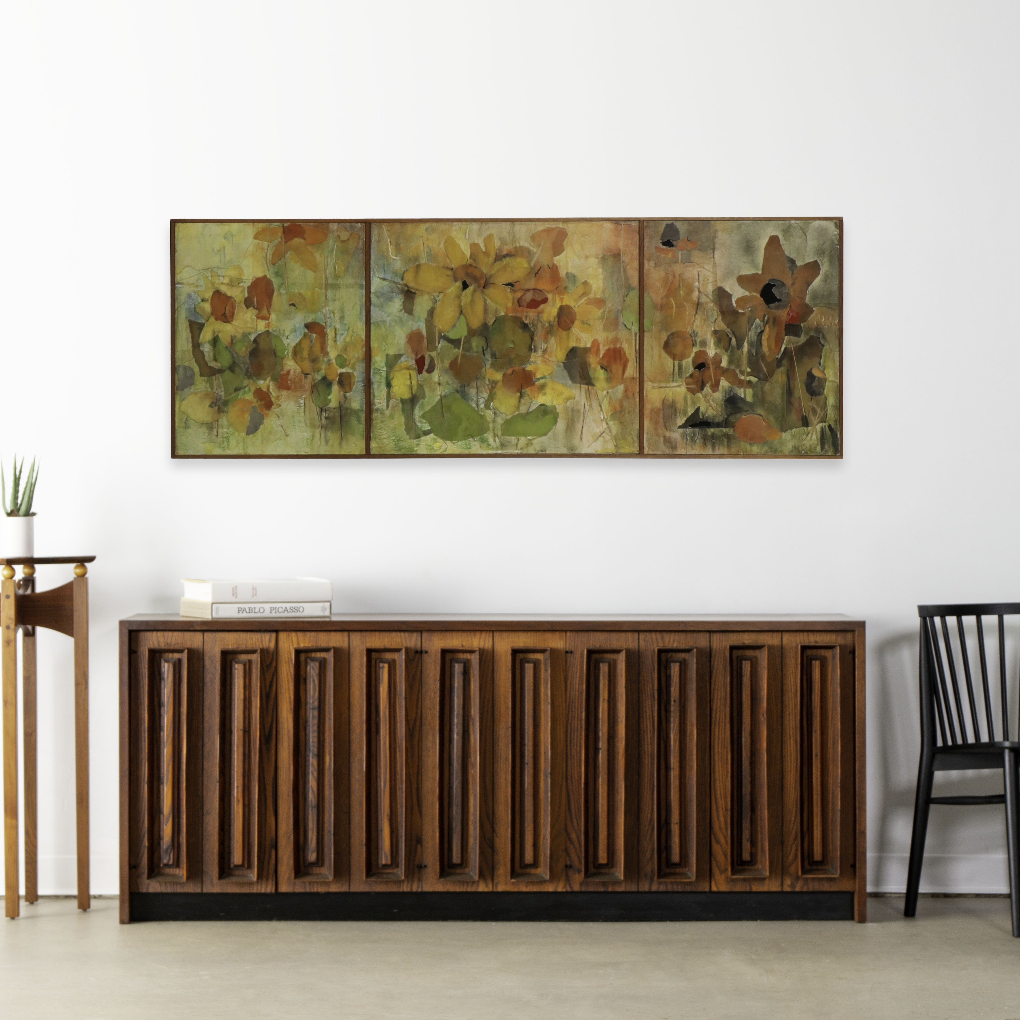 Julie M. Saski Abstract Mixed Media Painting "Sunflowers"