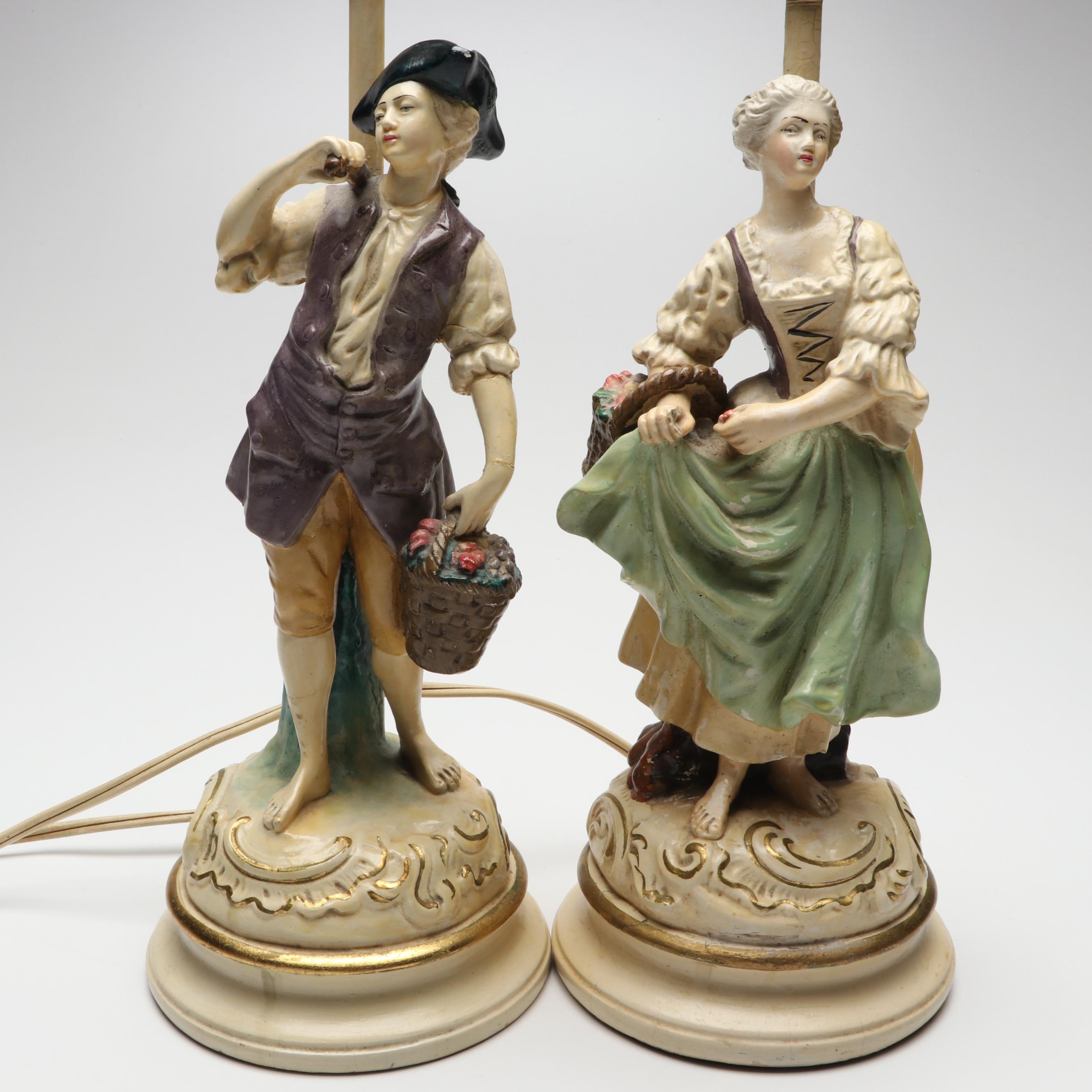 Pair of Borghese Chalkware Figural Table Lamps, Mid-20th Century