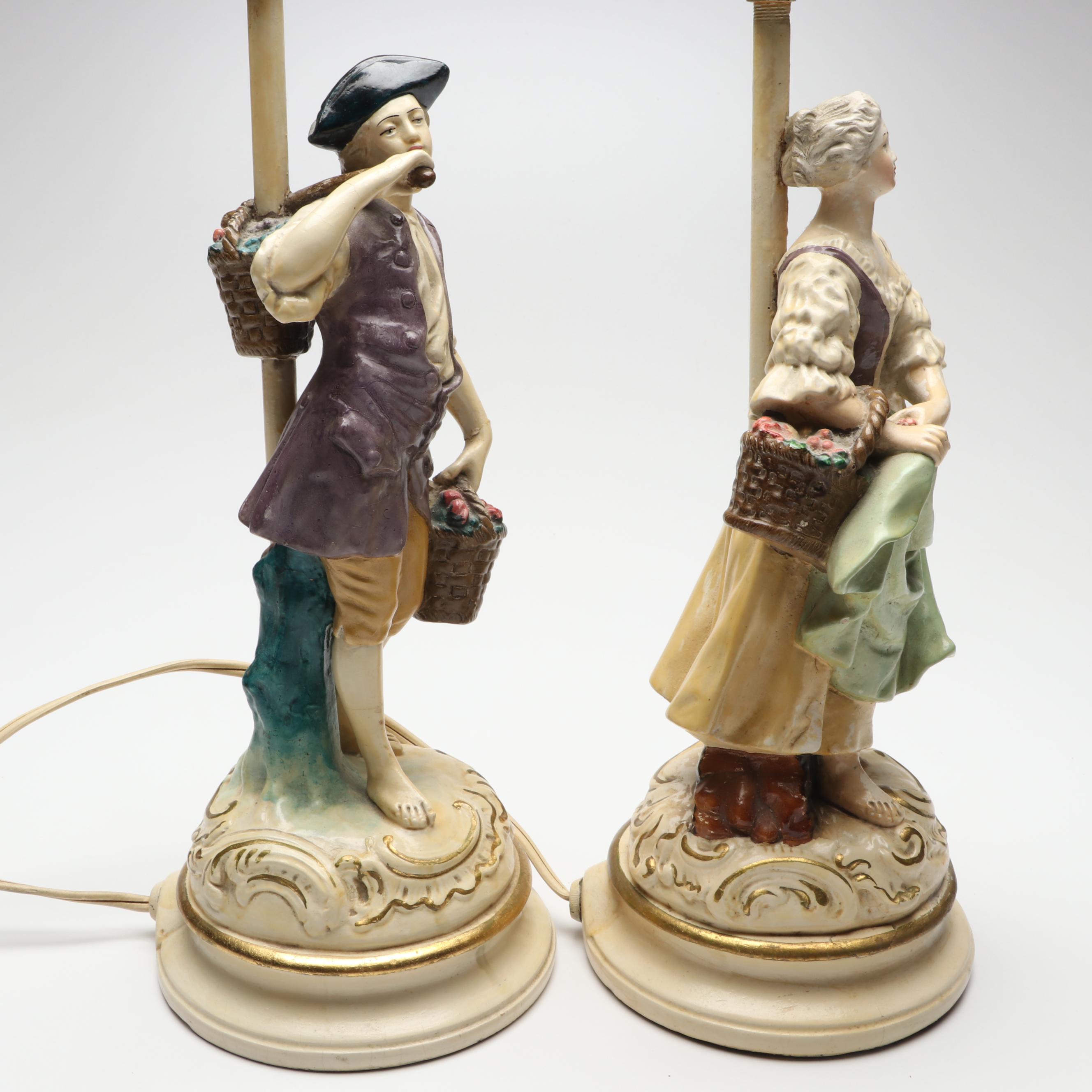 Pair of Borghese Chalkware Figural Table Lamps, Mid-20th Century