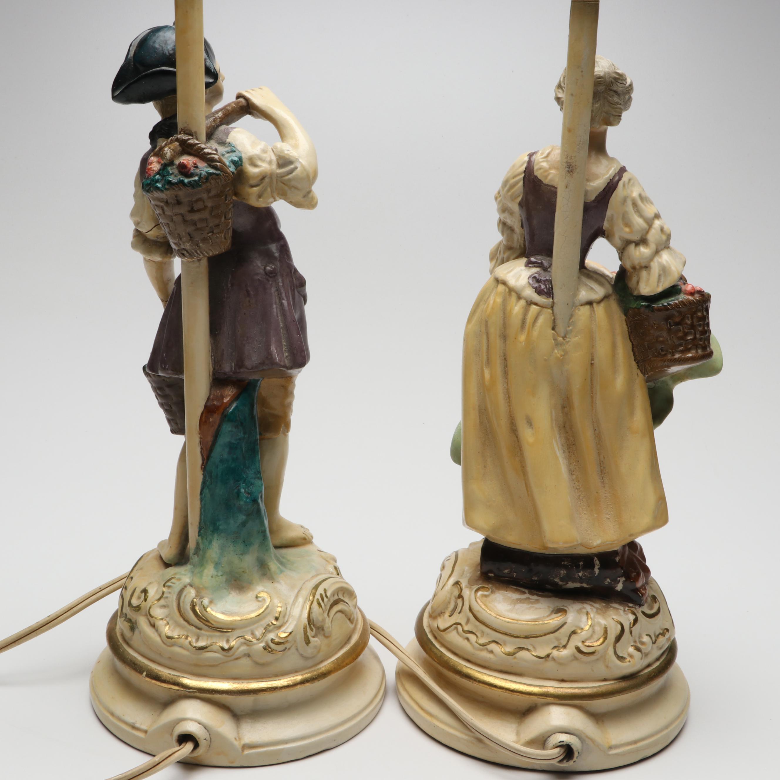 Pair of Borghese Chalkware Figural Table Lamps, Mid-20th Century