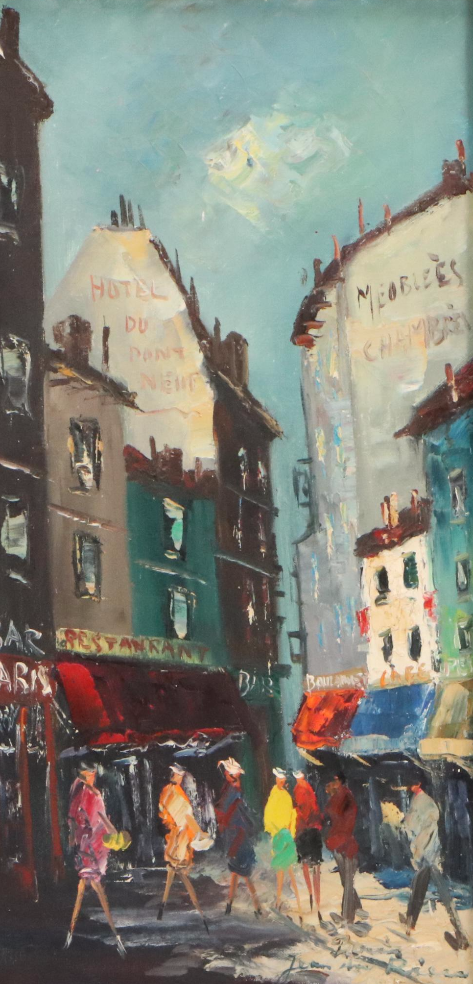 Jean Ives Pierre Oil Painting "Paris Street Scene," 20th Century