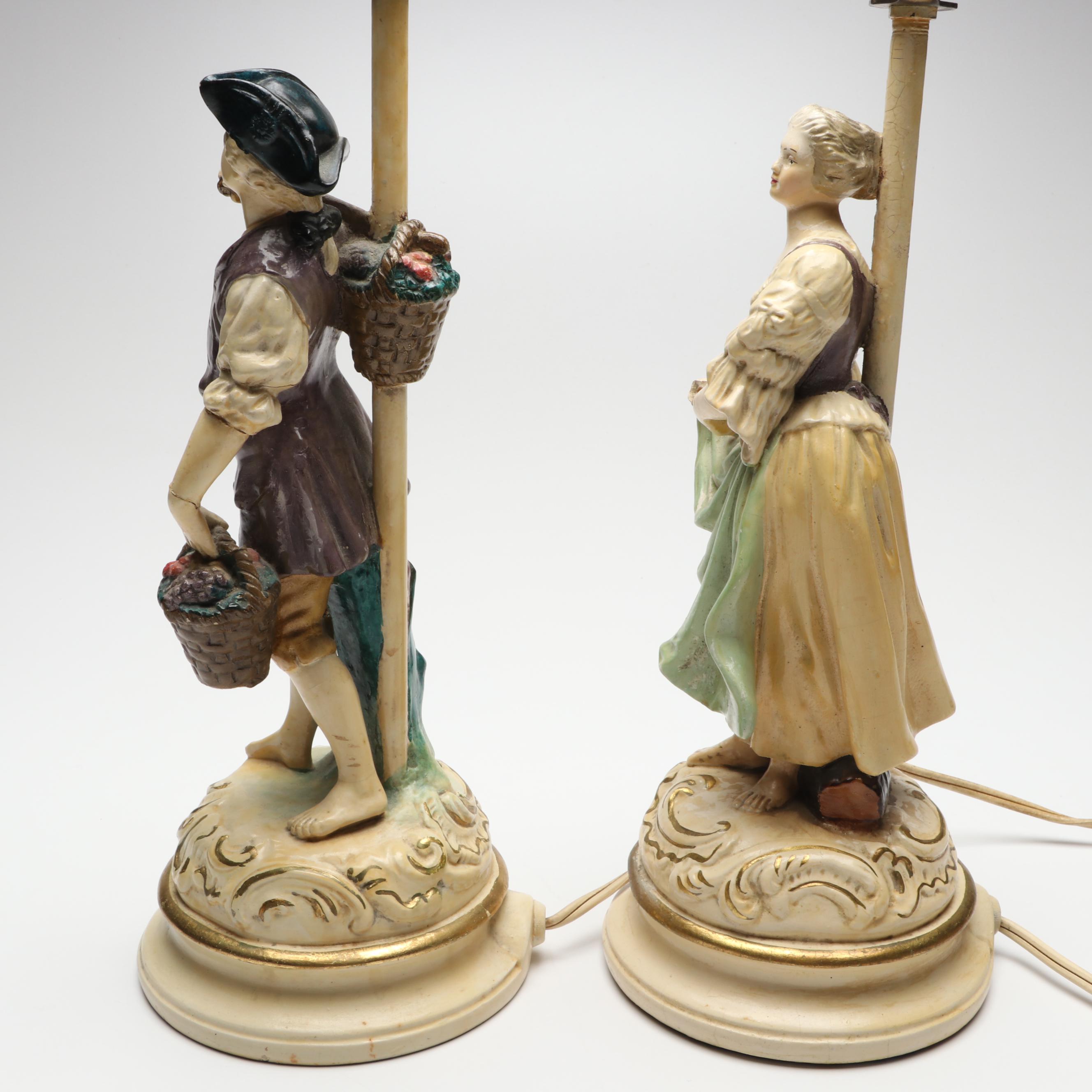 Pair of Borghese Chalkware Figural Table Lamps, Mid-20th Century