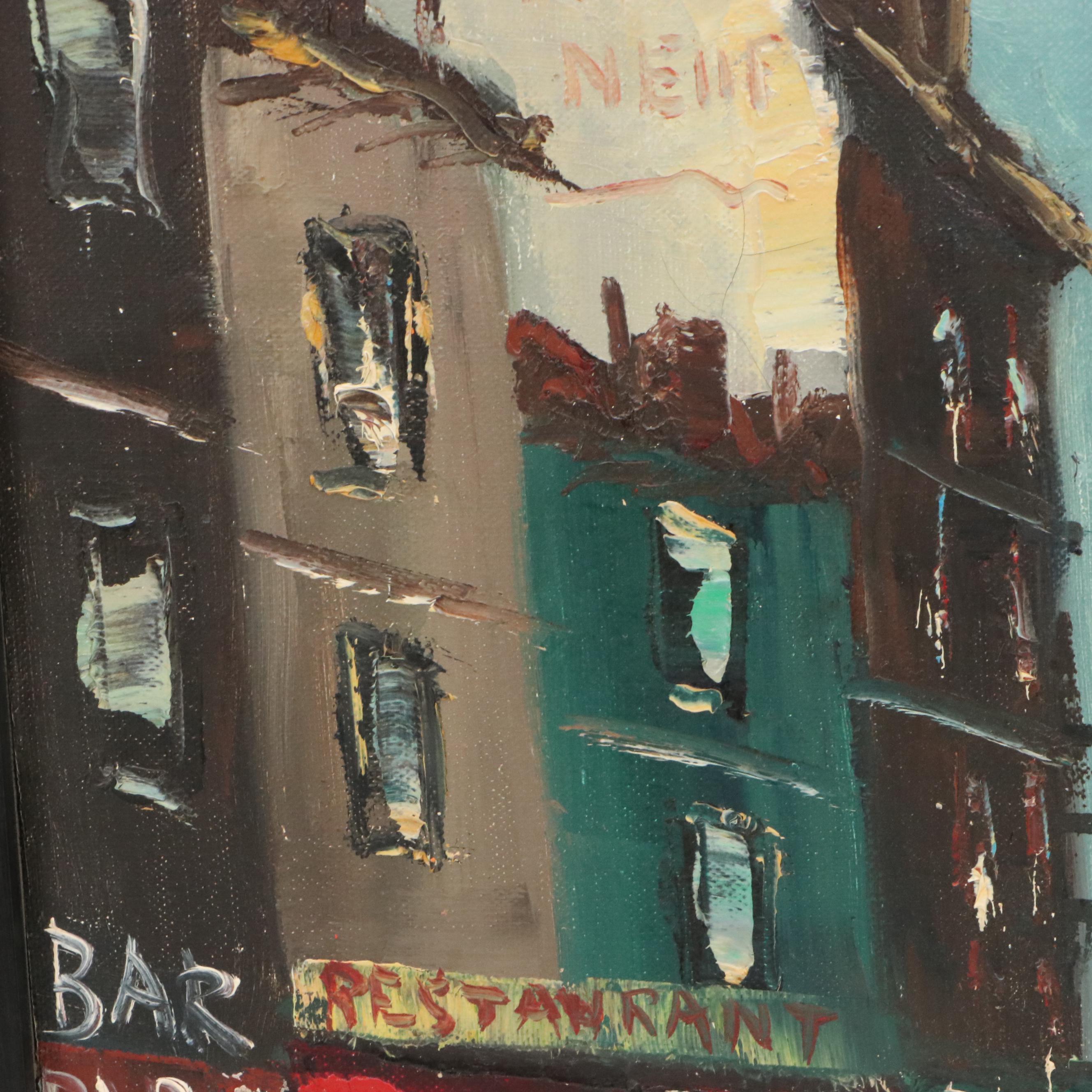 Jean Ives Pierre Oil Painting "Paris Street Scene," 20th Century