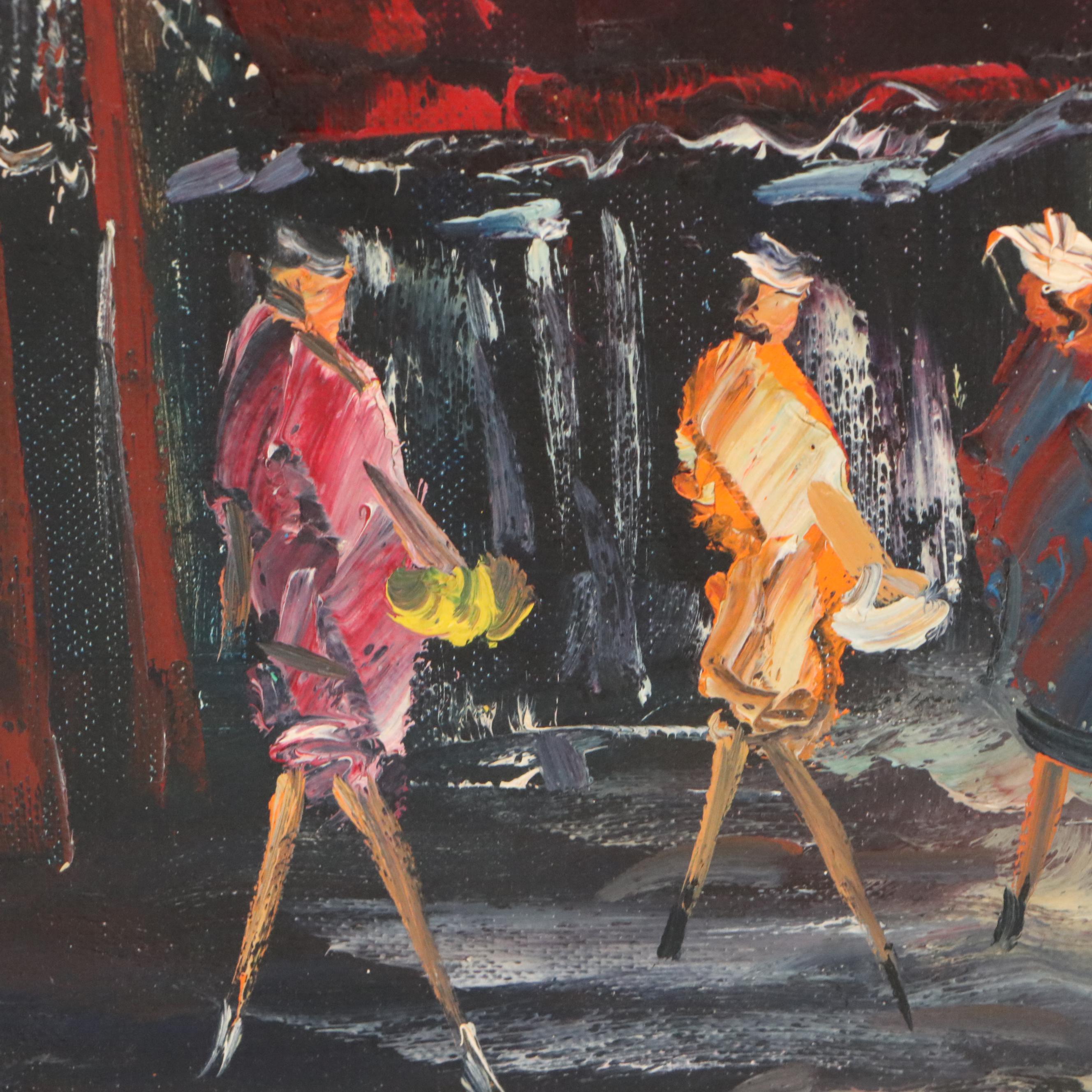 Jean Ives Pierre Oil Painting "Paris Street Scene," 20th Century