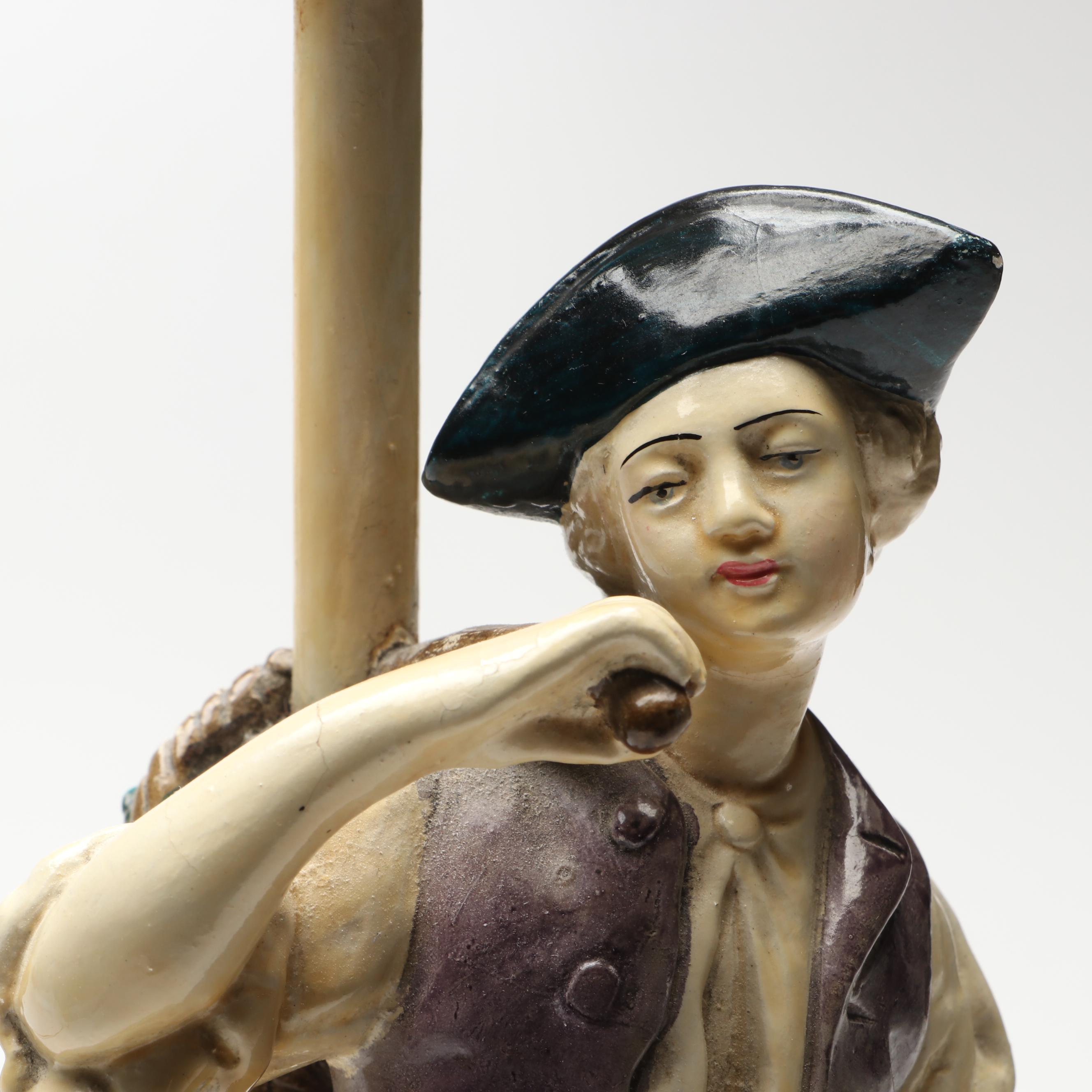 Pair of Borghese Chalkware Figural Table Lamps, Mid-20th Century