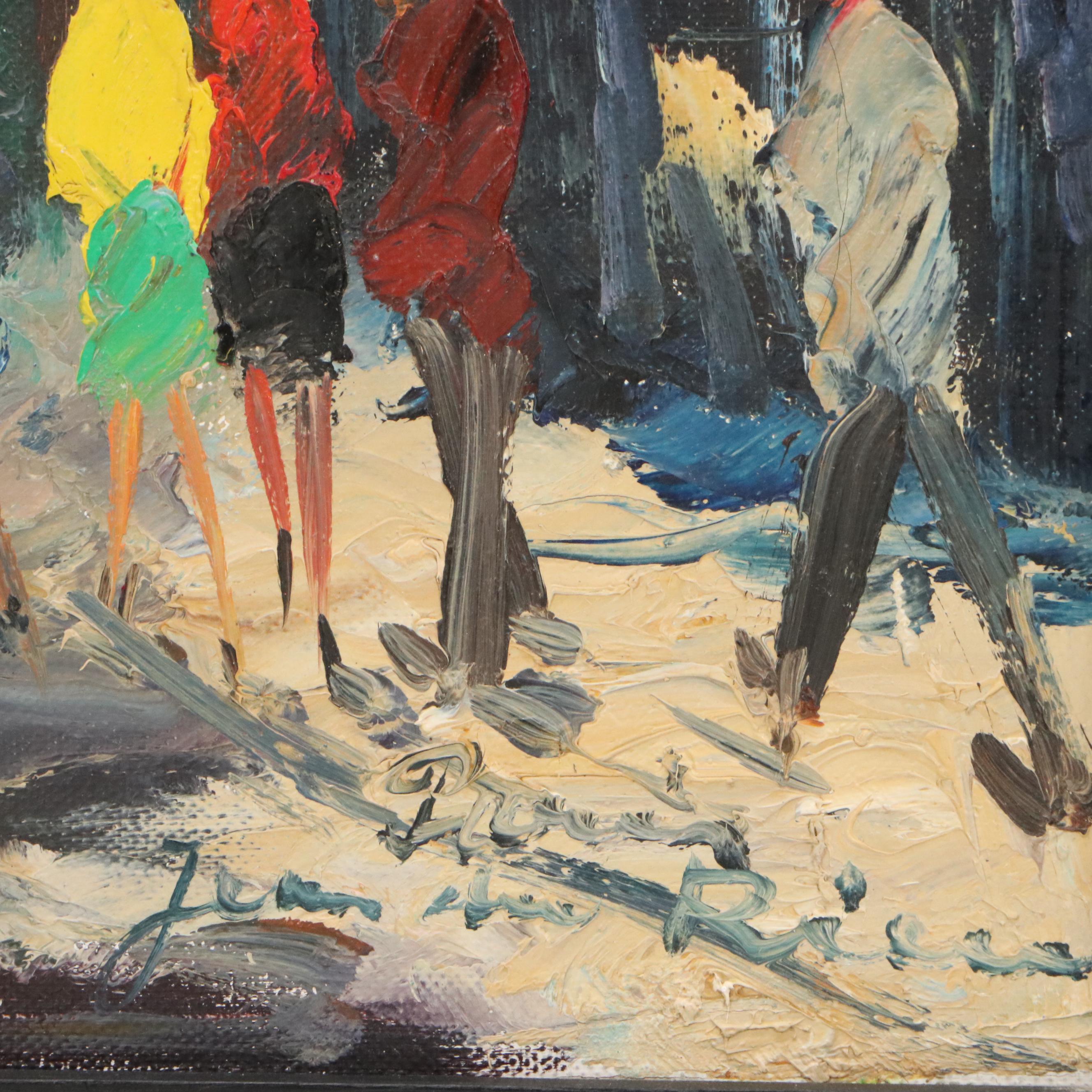 Jean Ives Pierre Oil Painting "Paris Street Scene," 20th Century