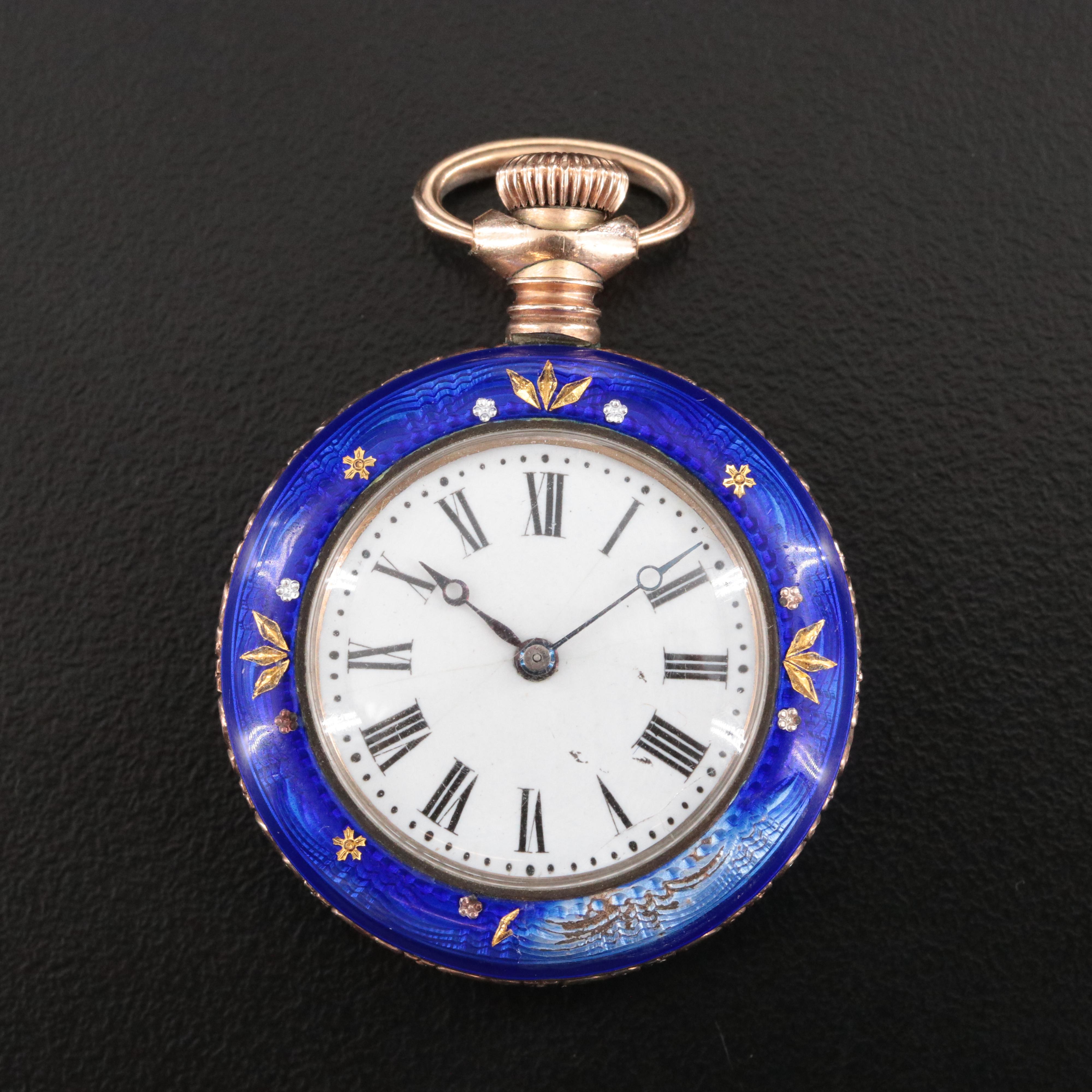 New England Watch Co. Cavour Sterling Silver and Enamel Pocket Watch