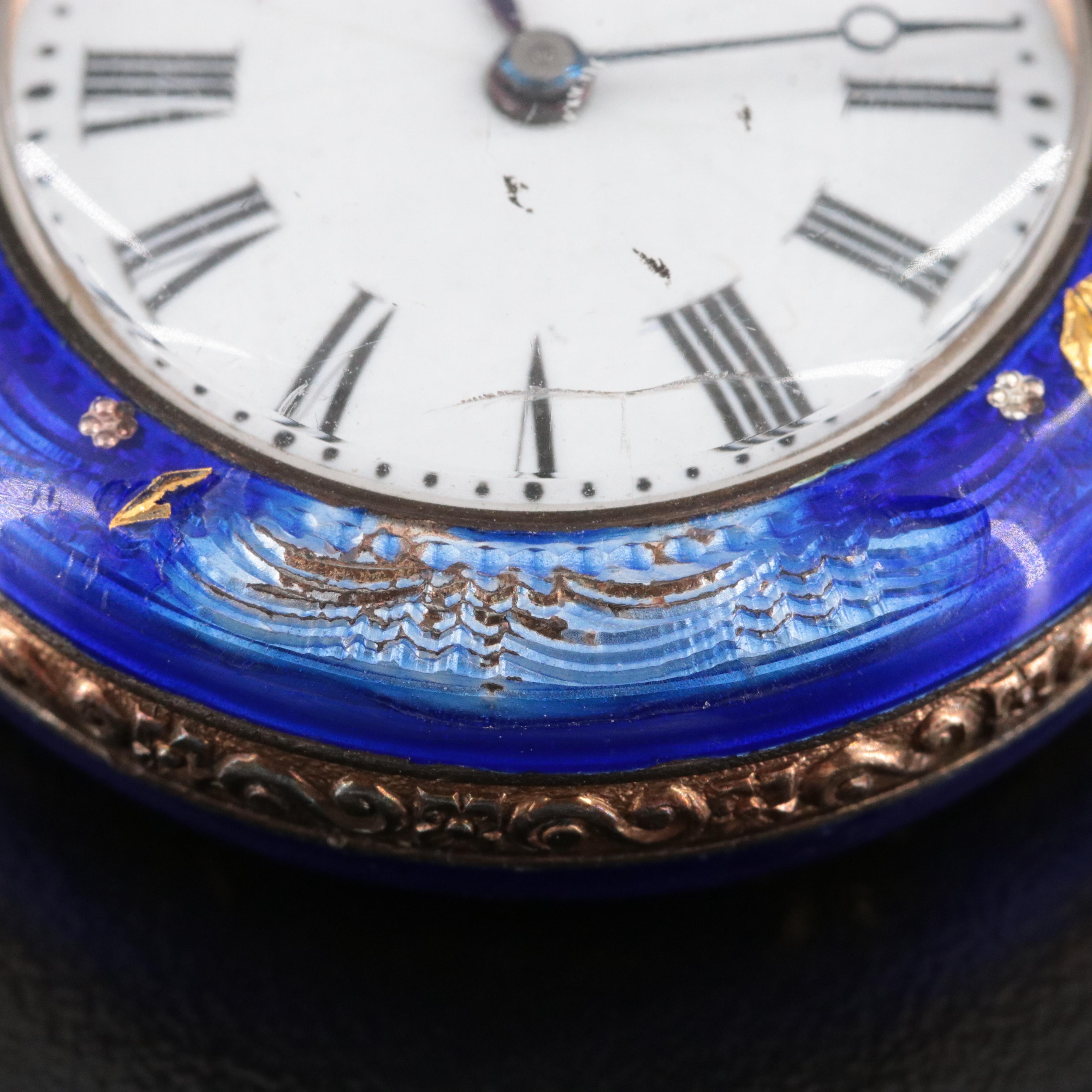 New England Watch Co. Cavour Sterling Silver and Enamel Pocket Watch