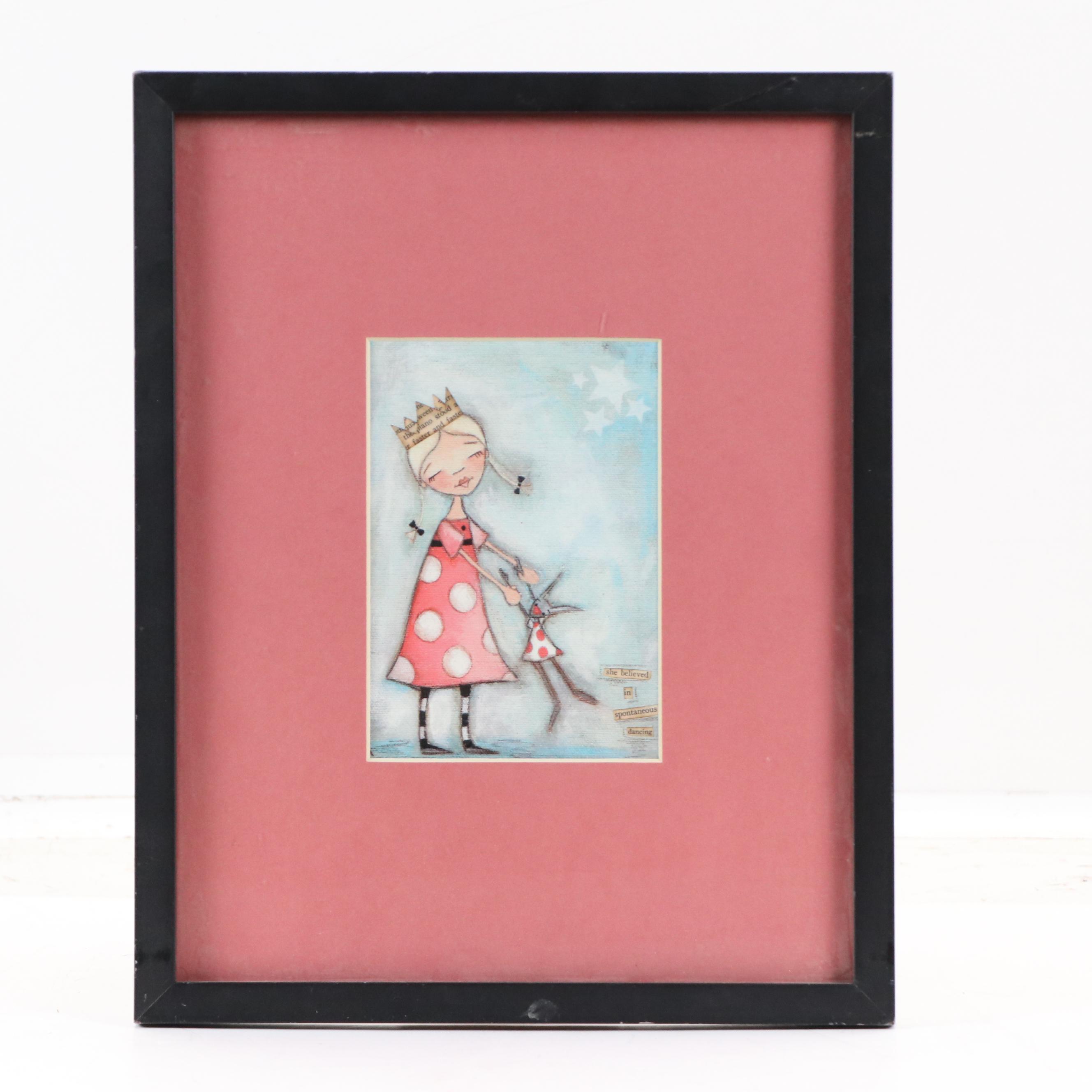 Offset Lithograph of Stylized Illustration "She Believed in Spontaneous Dancing"