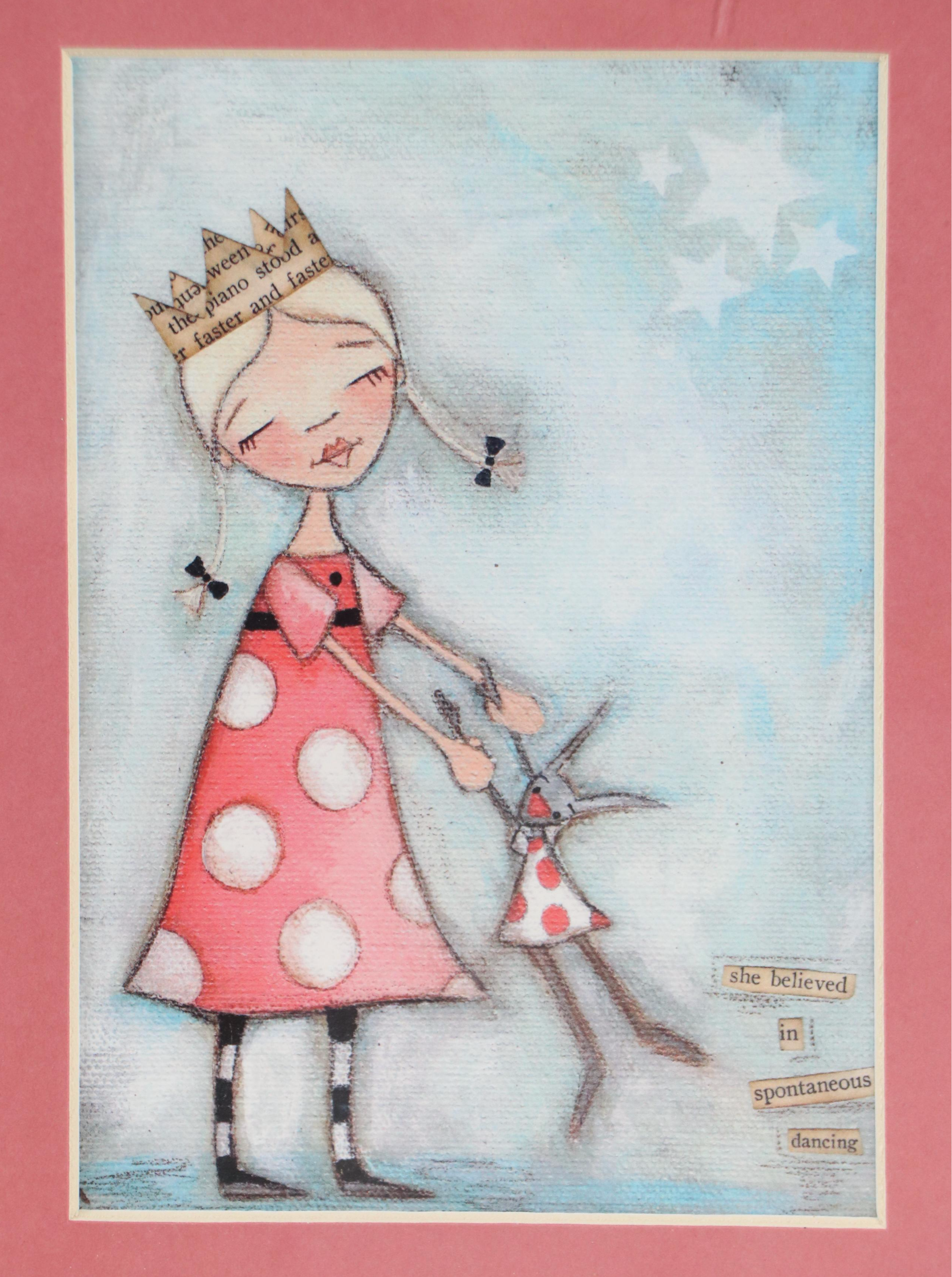 Offset Lithograph of Stylized Illustration "She Believed in Spontaneous Dancing"