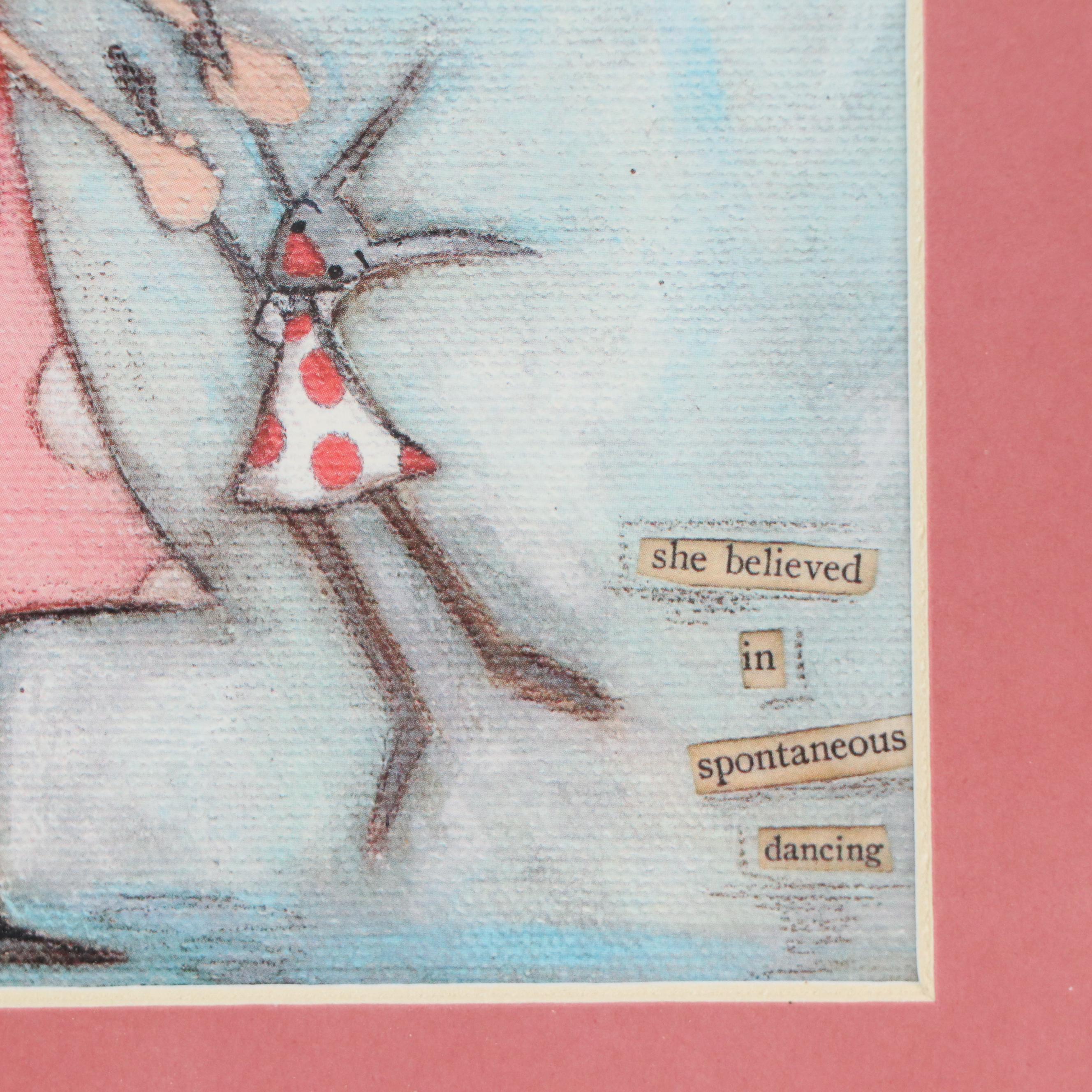 Offset Lithograph of Stylized Illustration "She Believed in Spontaneous Dancing"