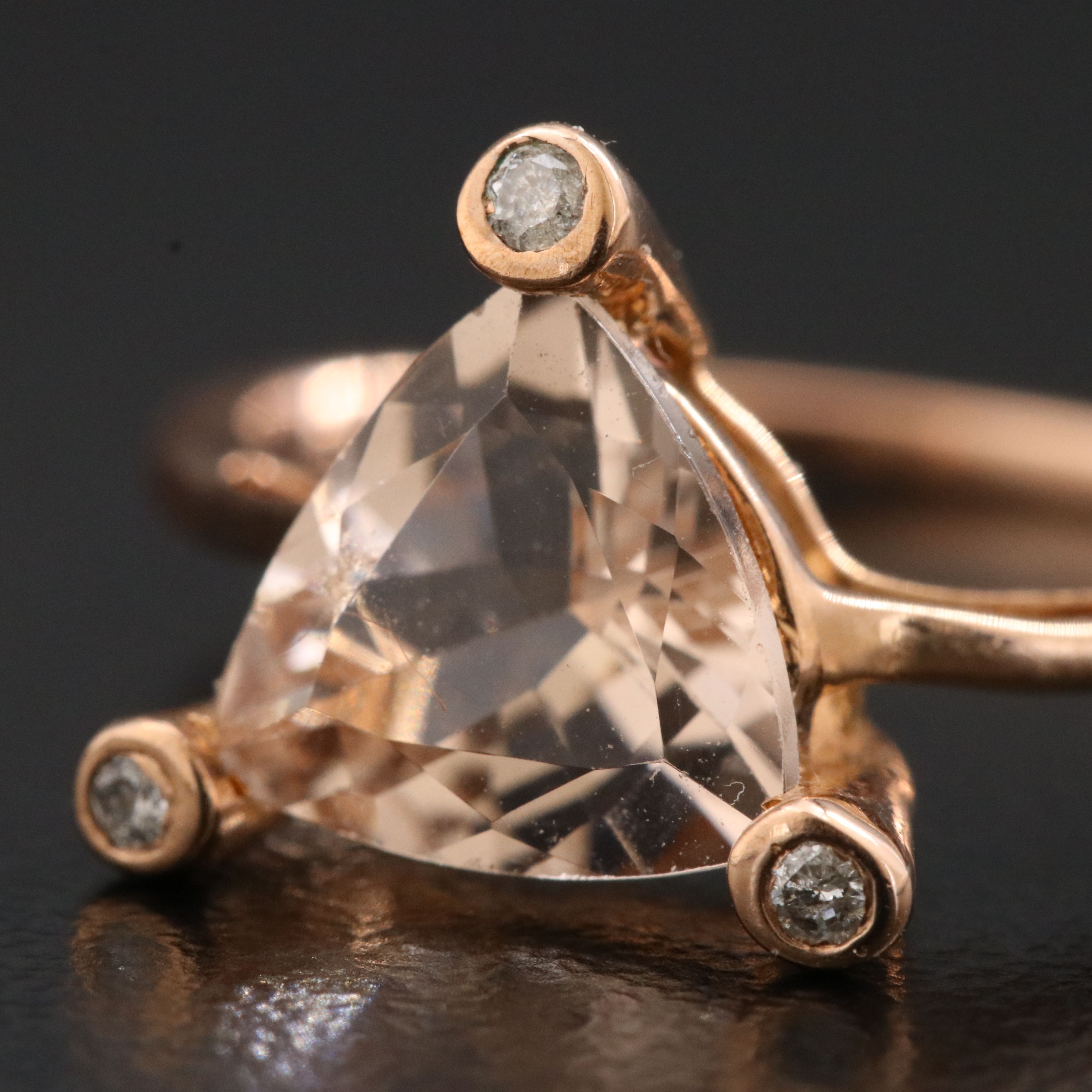 9K Rose Gold Morganite and Diamond Ring