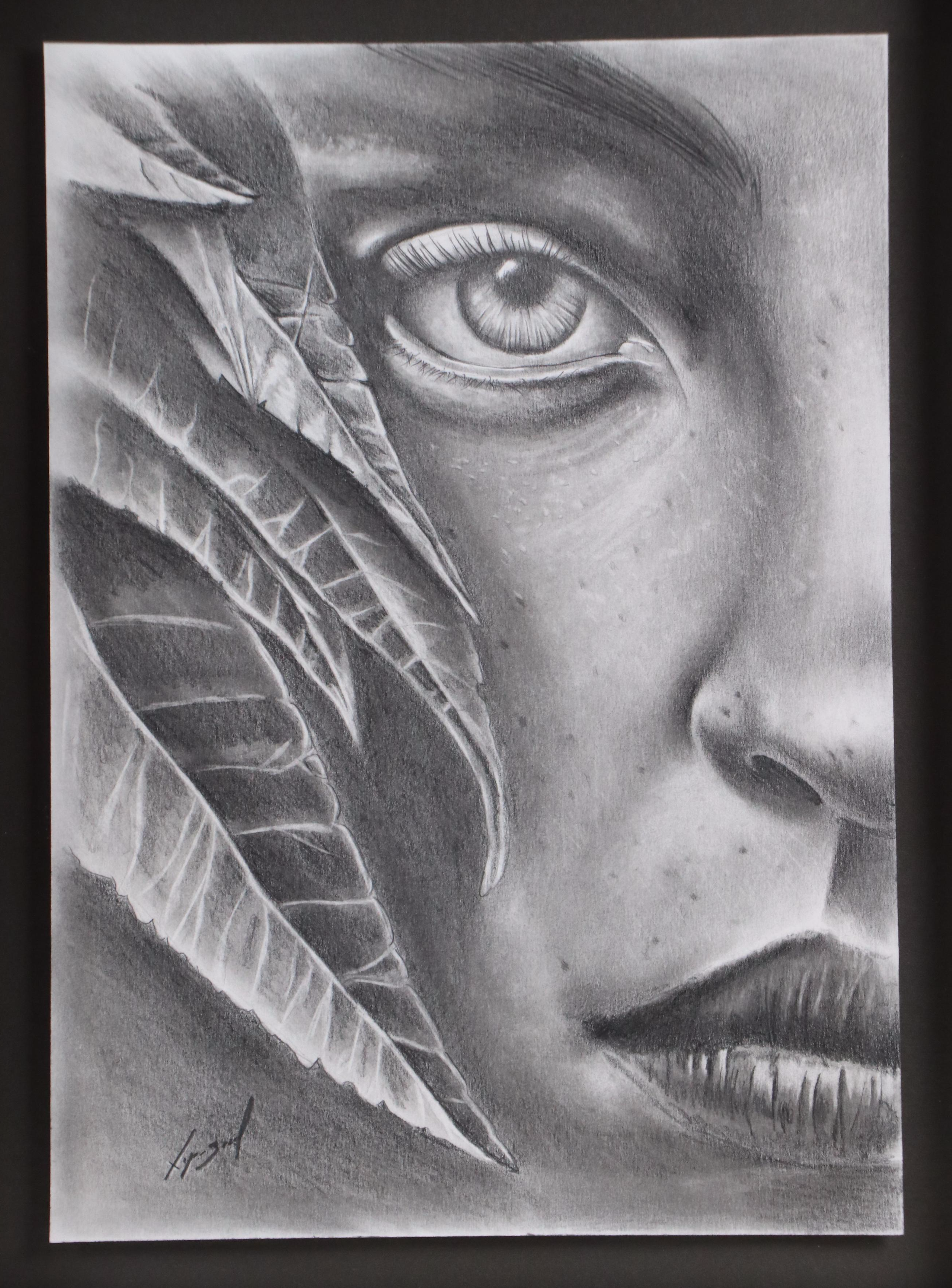 Realistic Close-Up Drawing of Woman's Face, 21st Century