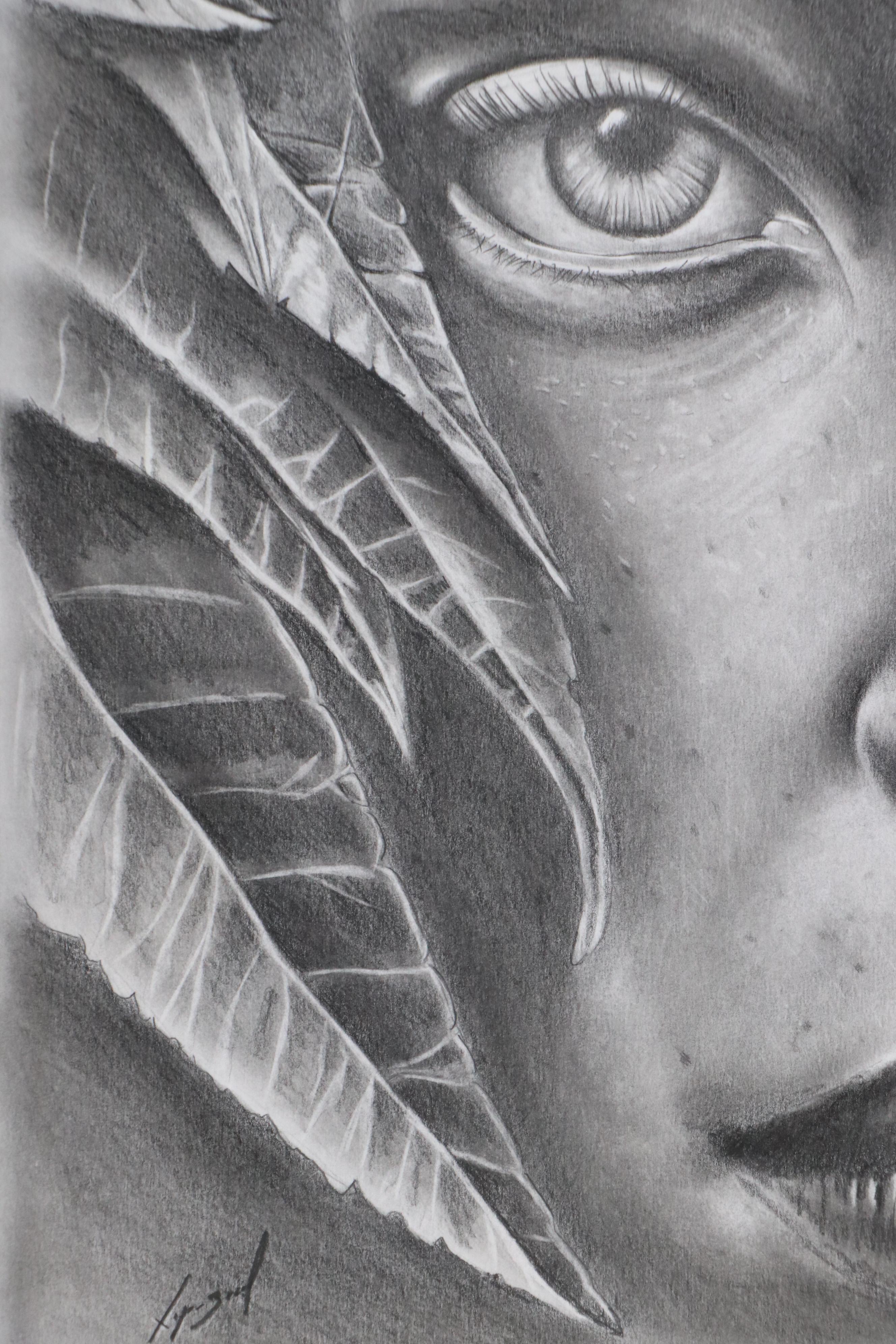 Realistic Close-Up Drawing of Woman's Face, 21st Century