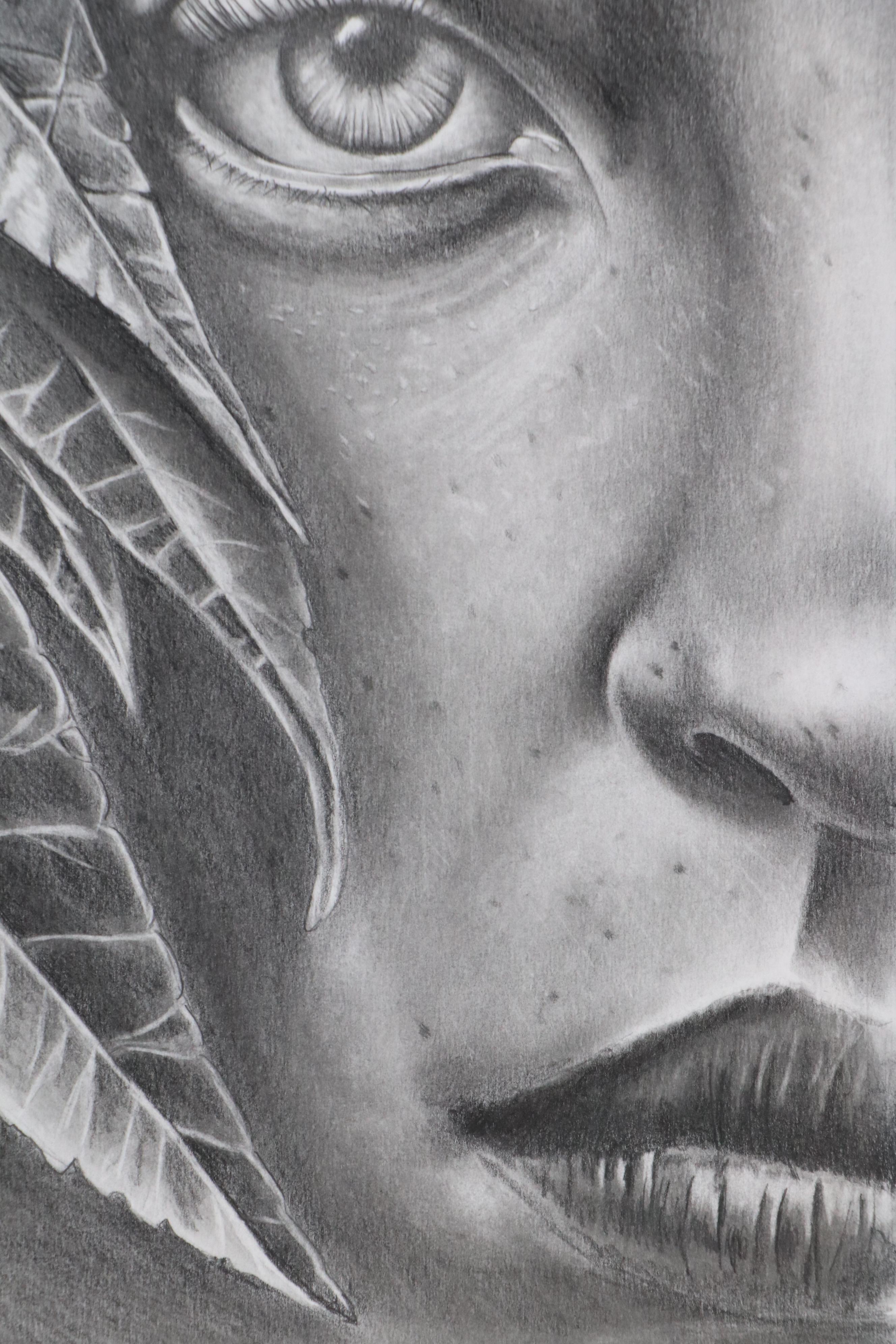 Realistic Close-Up Drawing of Woman's Face, 21st Century