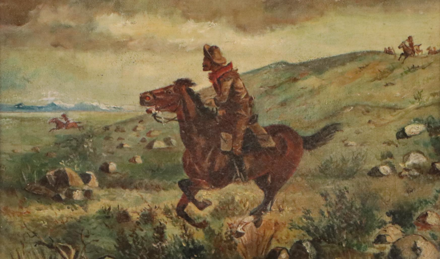 Western Oil Painting of Pony Express Rider After Henry Cross, Early 20th Century
