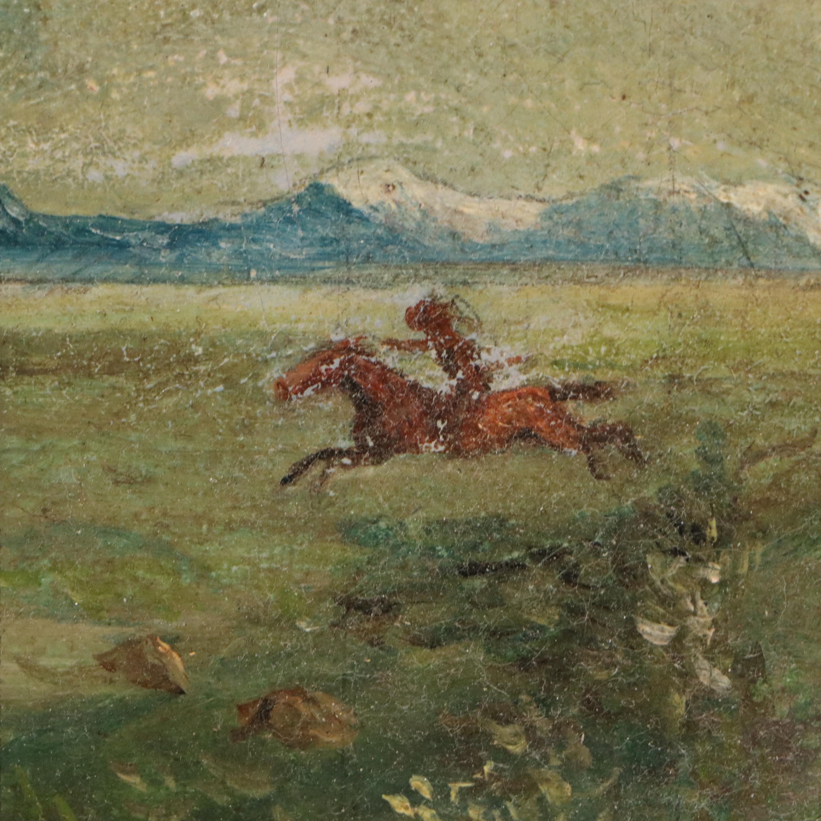 Western Oil Painting of Pony Express Rider After Henry Cross, Early 20th Century
